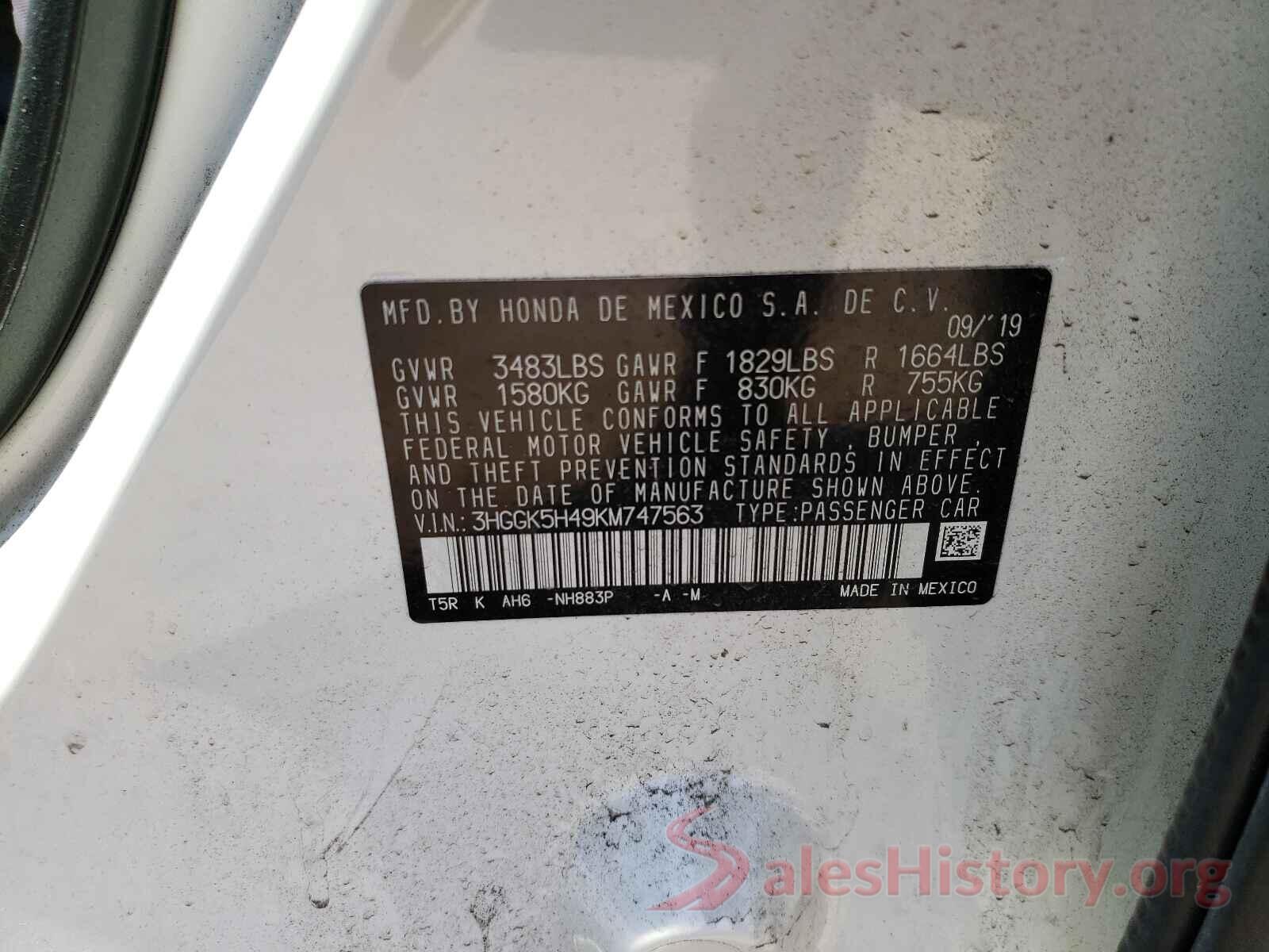 3HGGK5H49KM747563 2019 HONDA FIT