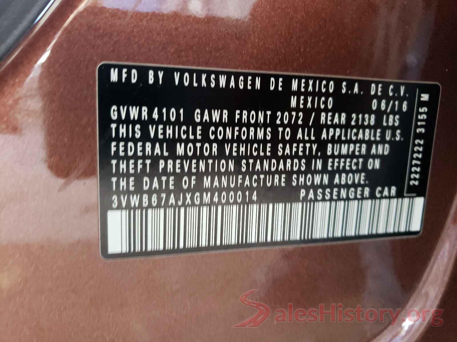 3VWB67AJXGM400014 2016 VOLKSWAGEN JETTA