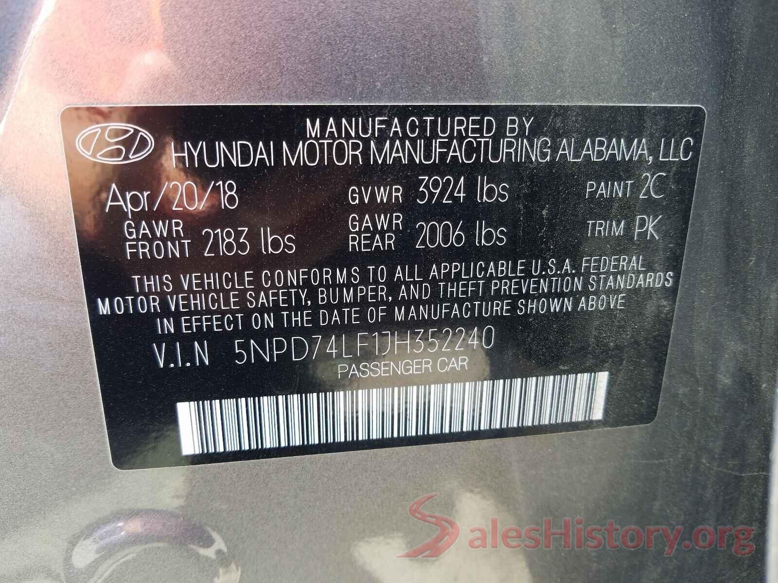 5NPD74LF1JH352240 2018 HYUNDAI ELANTRA