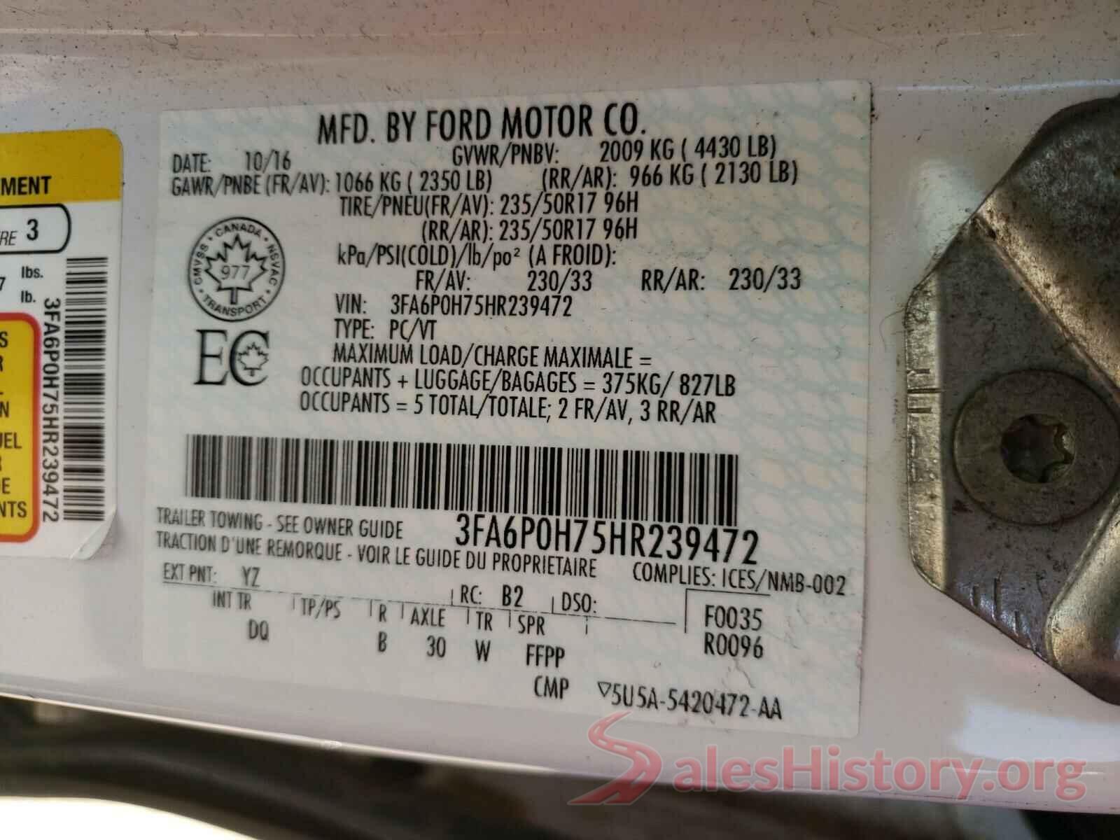 3FA6P0H75HR239472 2017 FORD FUSION