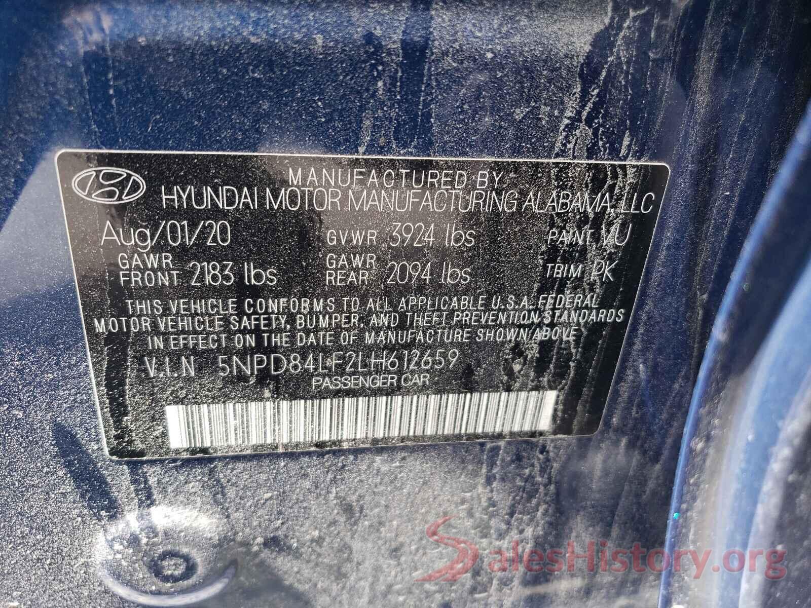 5NPD84LF2LH612659 2020 HYUNDAI ELANTRA