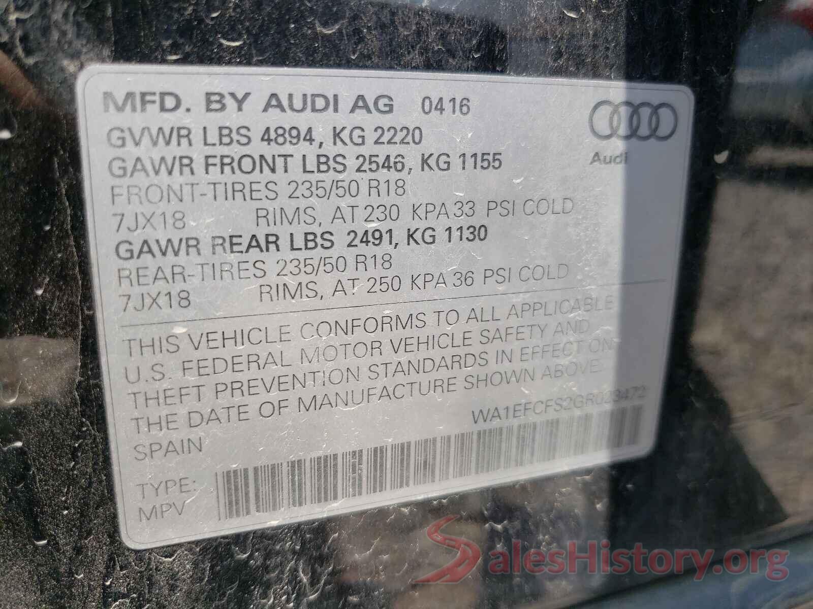 WA1EFCFS2GR023472 2016 AUDI Q3