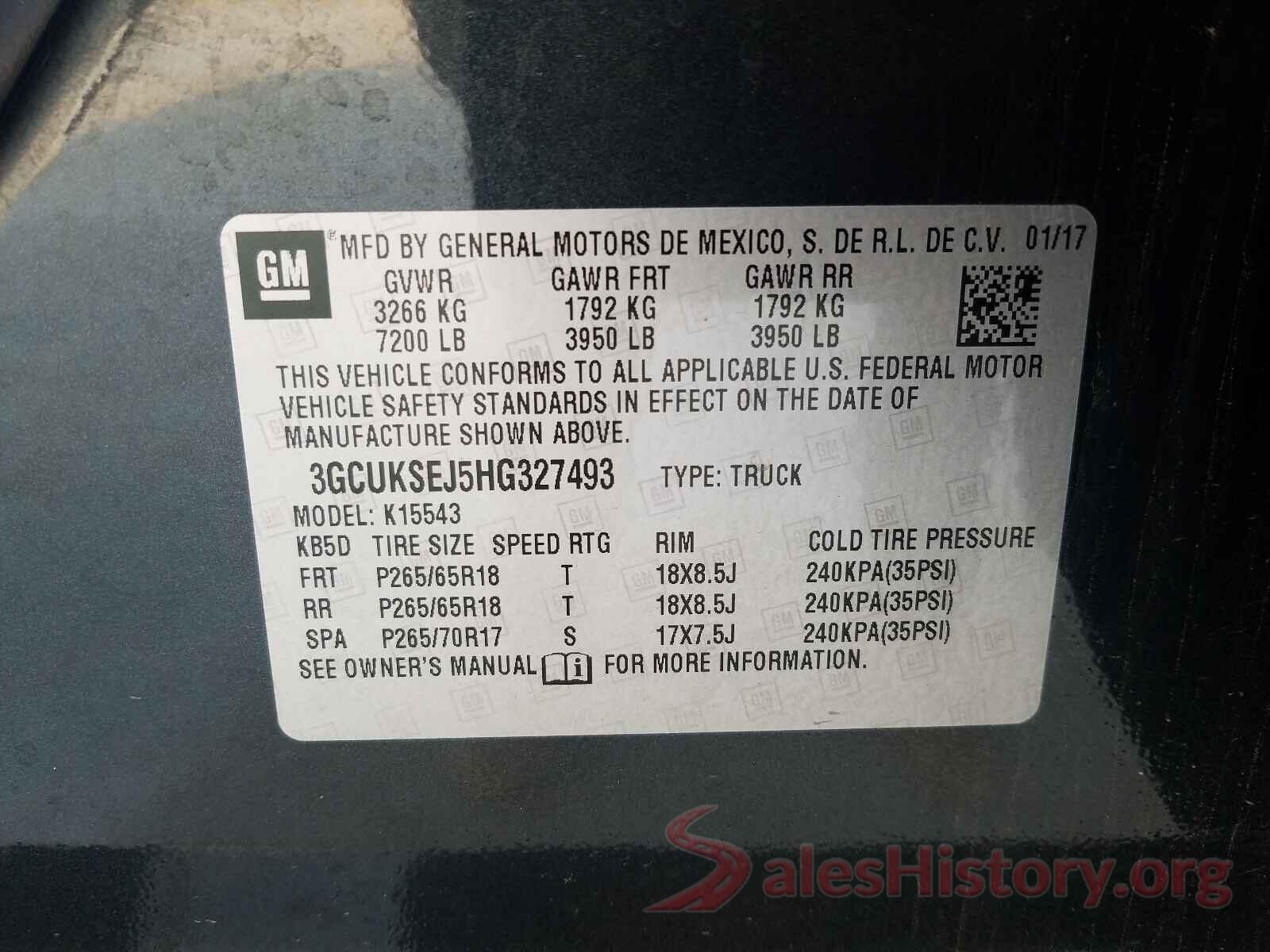 3GCUKSEJ5HG327493 2017 CHEVROLET SILVERADO