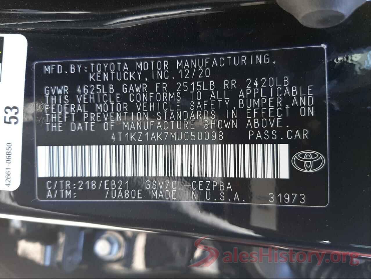 4T1KZ1AK7MU050098 2021 TOYOTA CAMRY