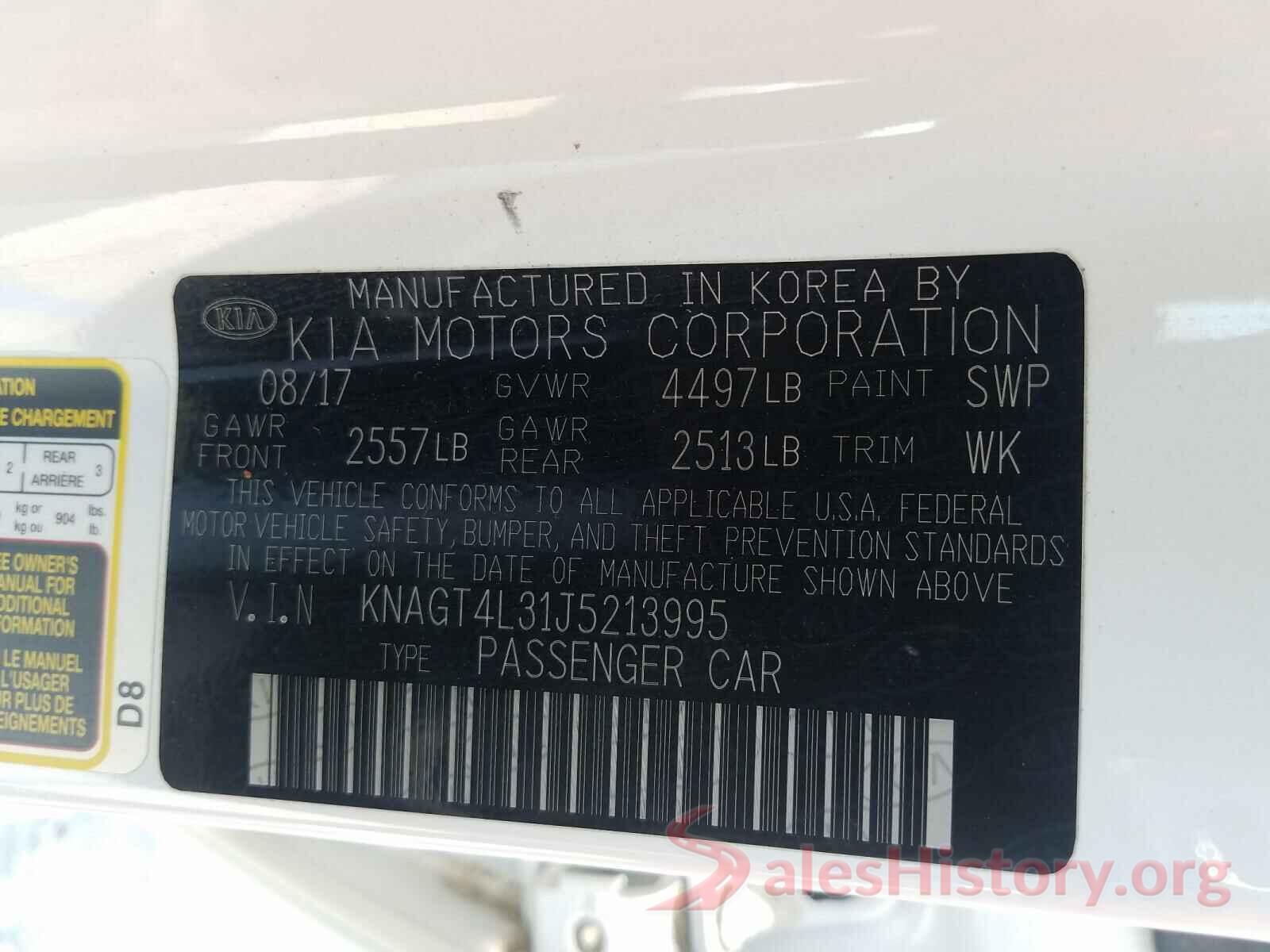 KNAGT4L31J5213995 2018 KIA OPTIMA