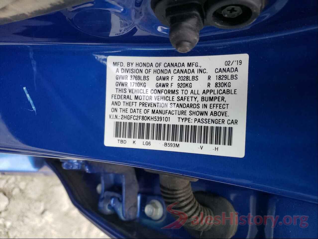 2HGFC2F80KH539101 2019 HONDA CIVIC