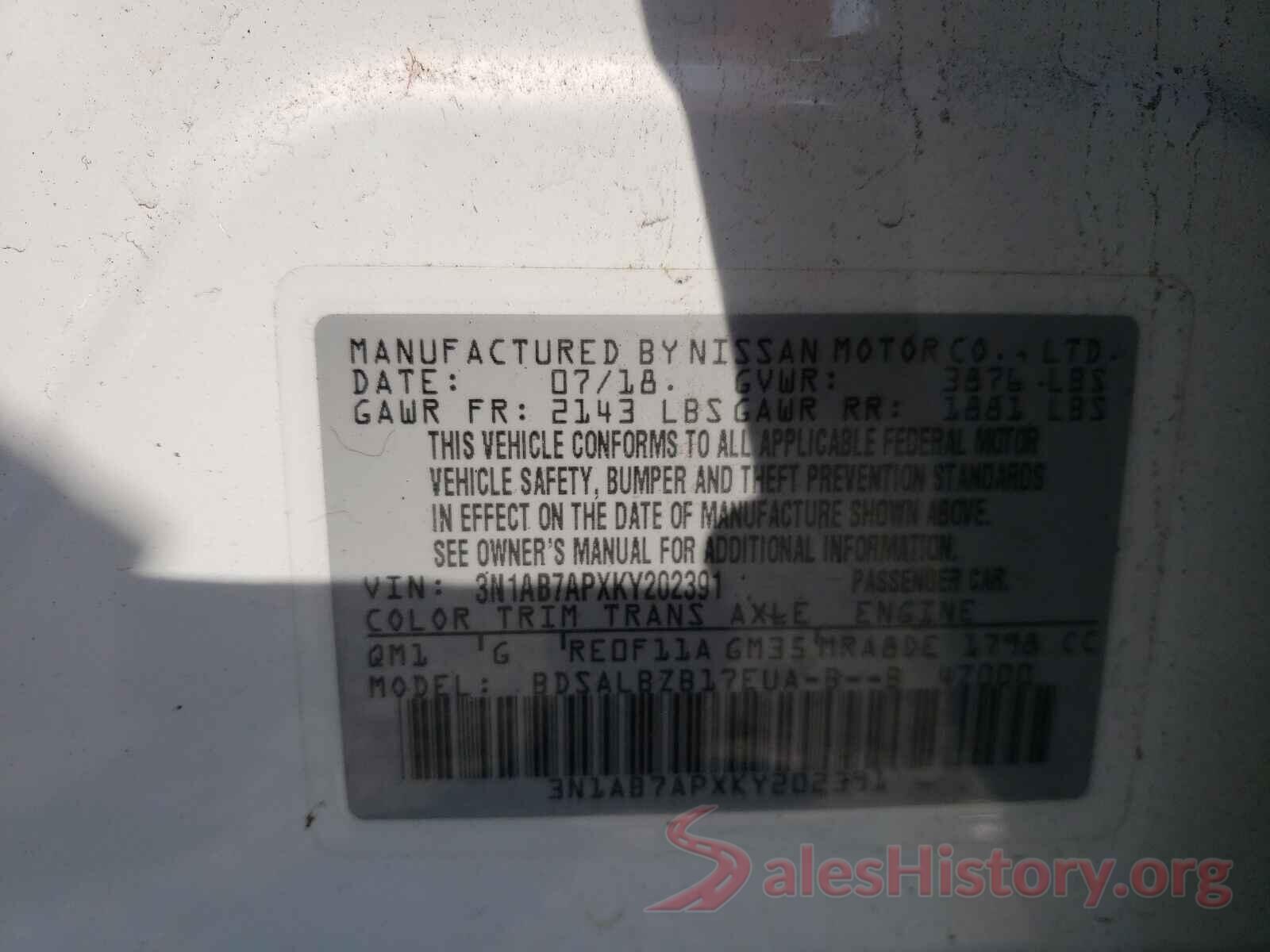 3N1AB7APXKY202391 2019 NISSAN SENTRA