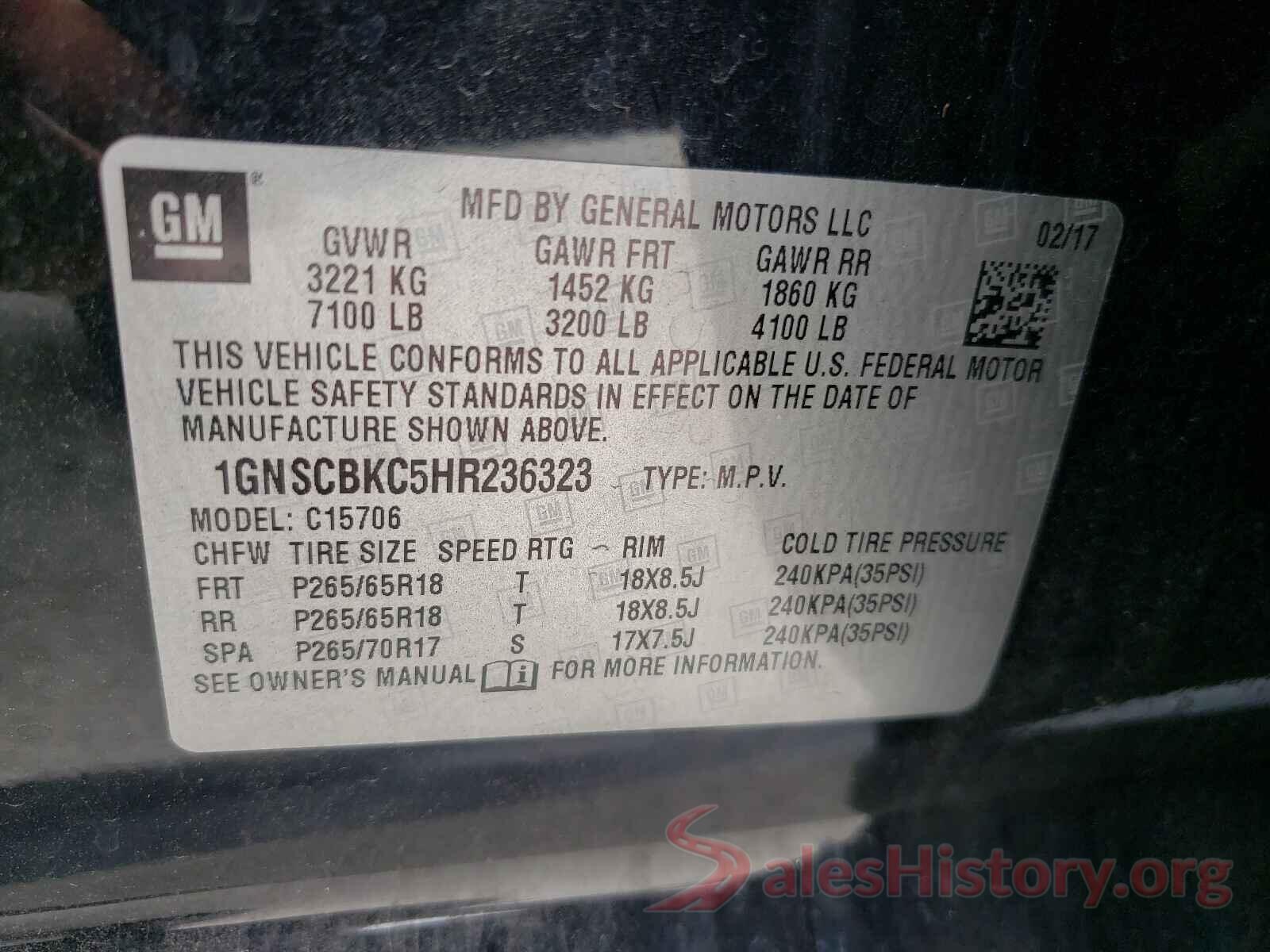 1GNSCBKC5HR236323 2017 CHEVROLET TAHOE