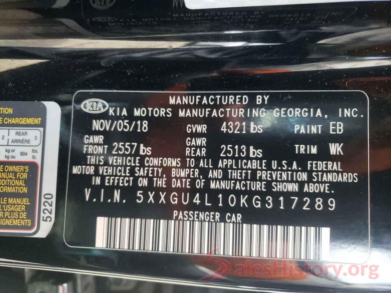 5XXGU4L10KG317289 2019 KIA OPTIMA