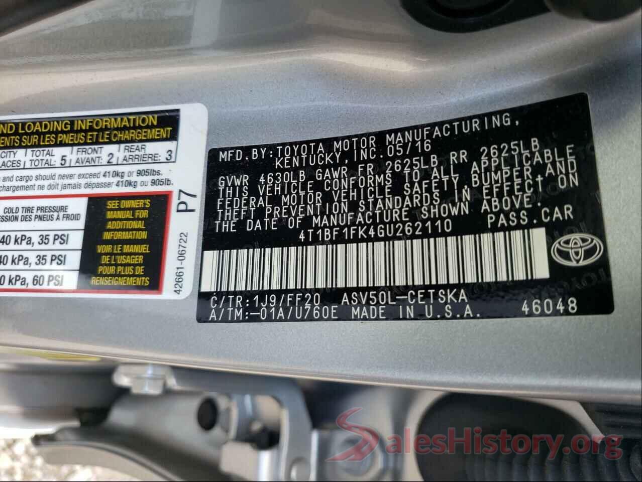 4T1BF1FK4GU262110 2016 TOYOTA CAMRY