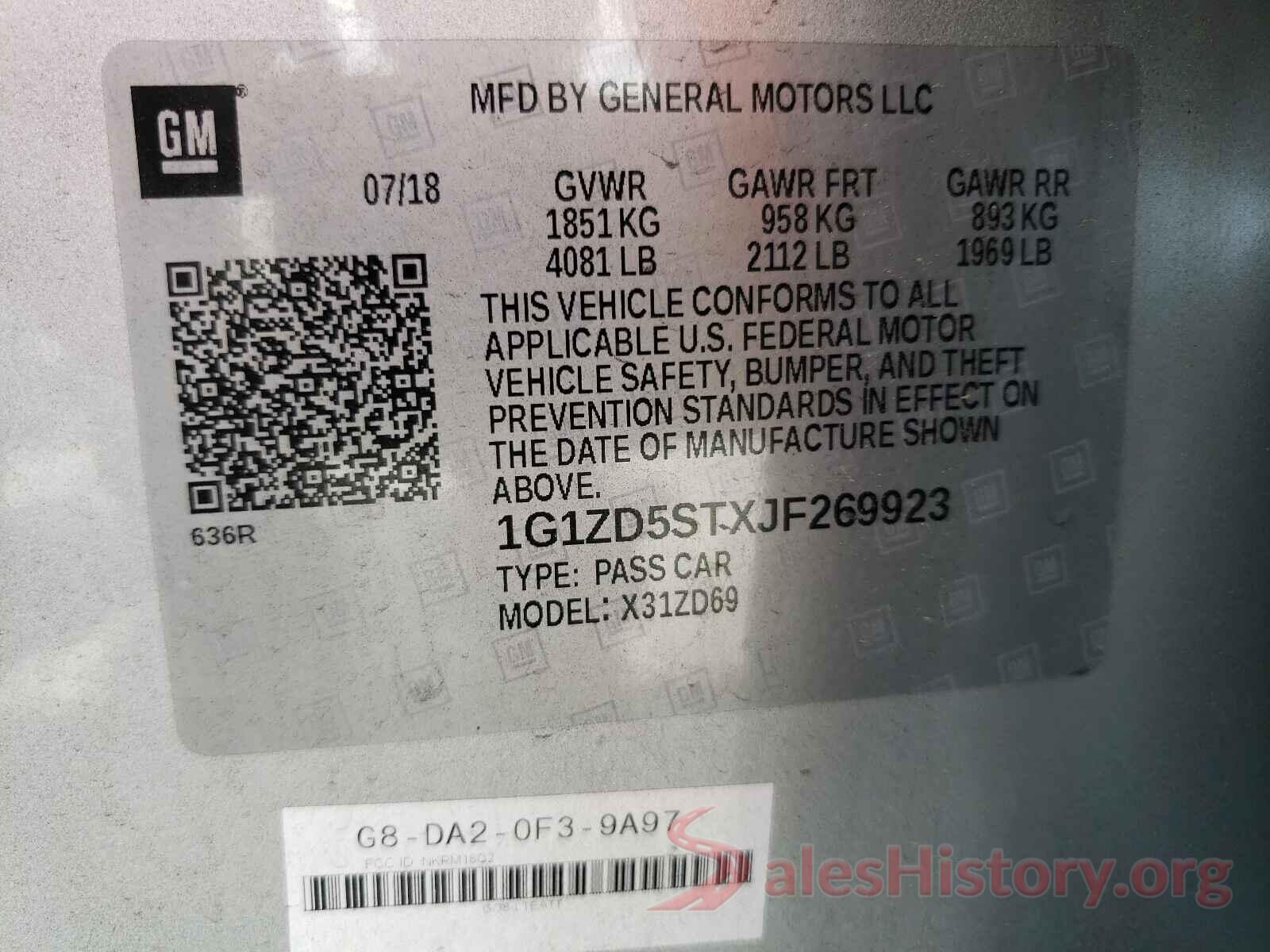 1G1ZD5STXJF269923 2018 CHEVROLET MALIBU