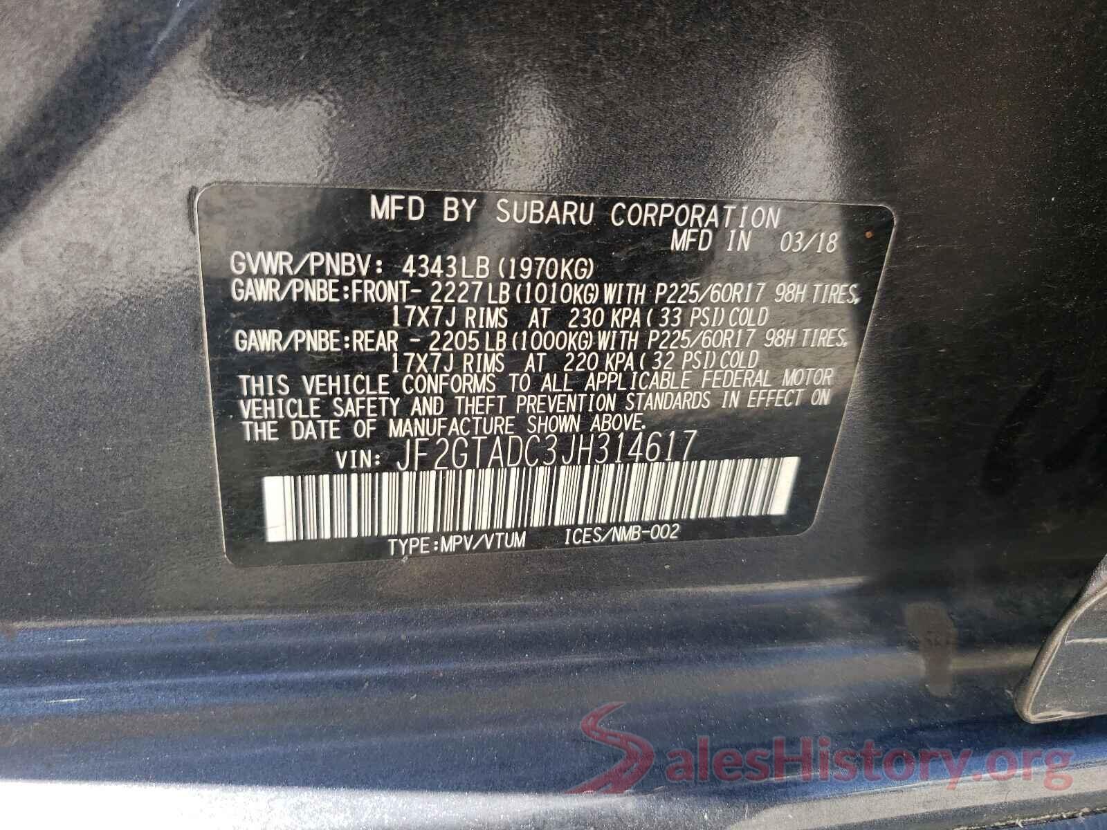 JF2GTADC3JH314617 2018 SUBARU CROSSTREK