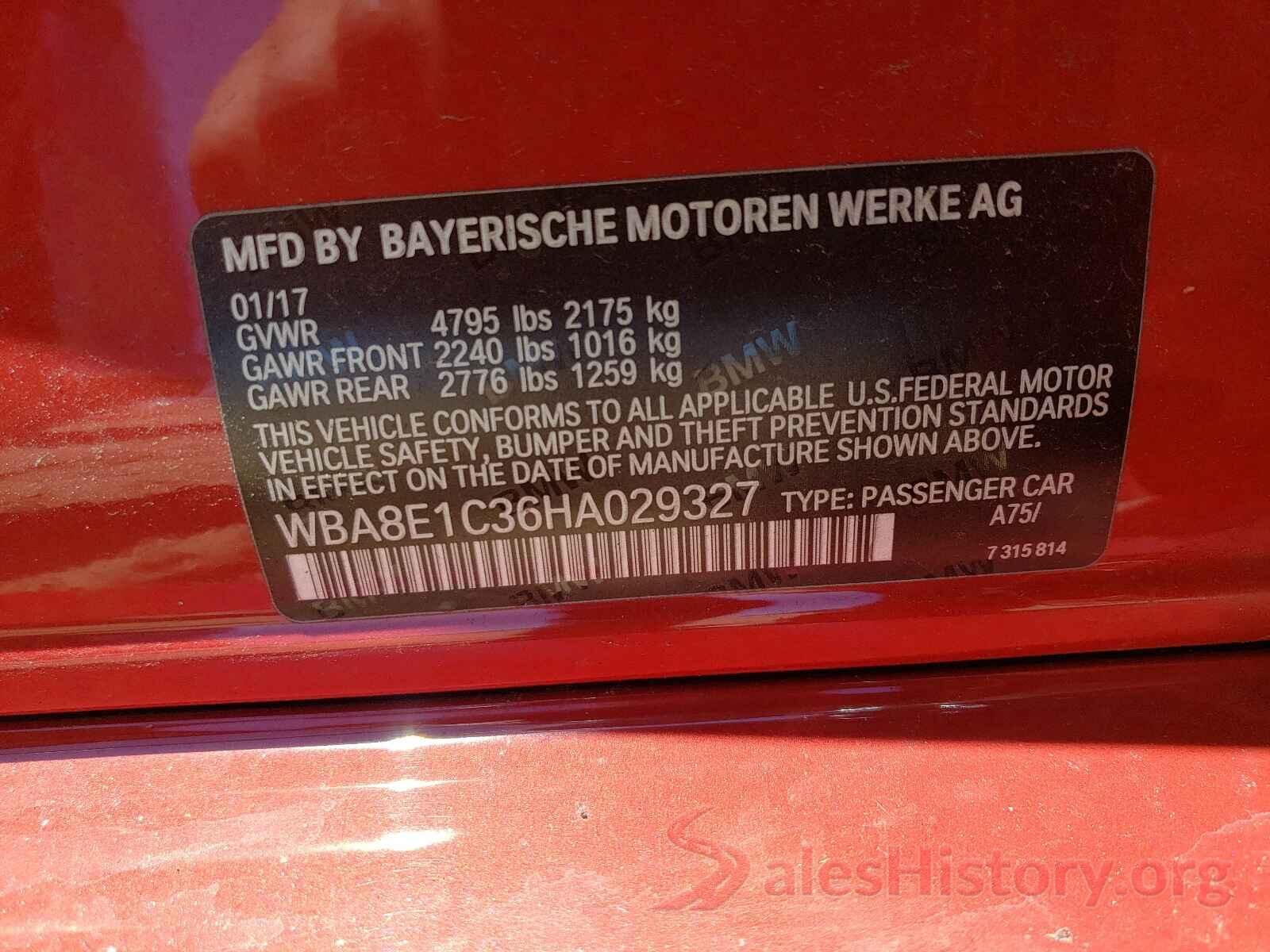 WBA8E1C36HA029327 2017 BMW 3 SERIES