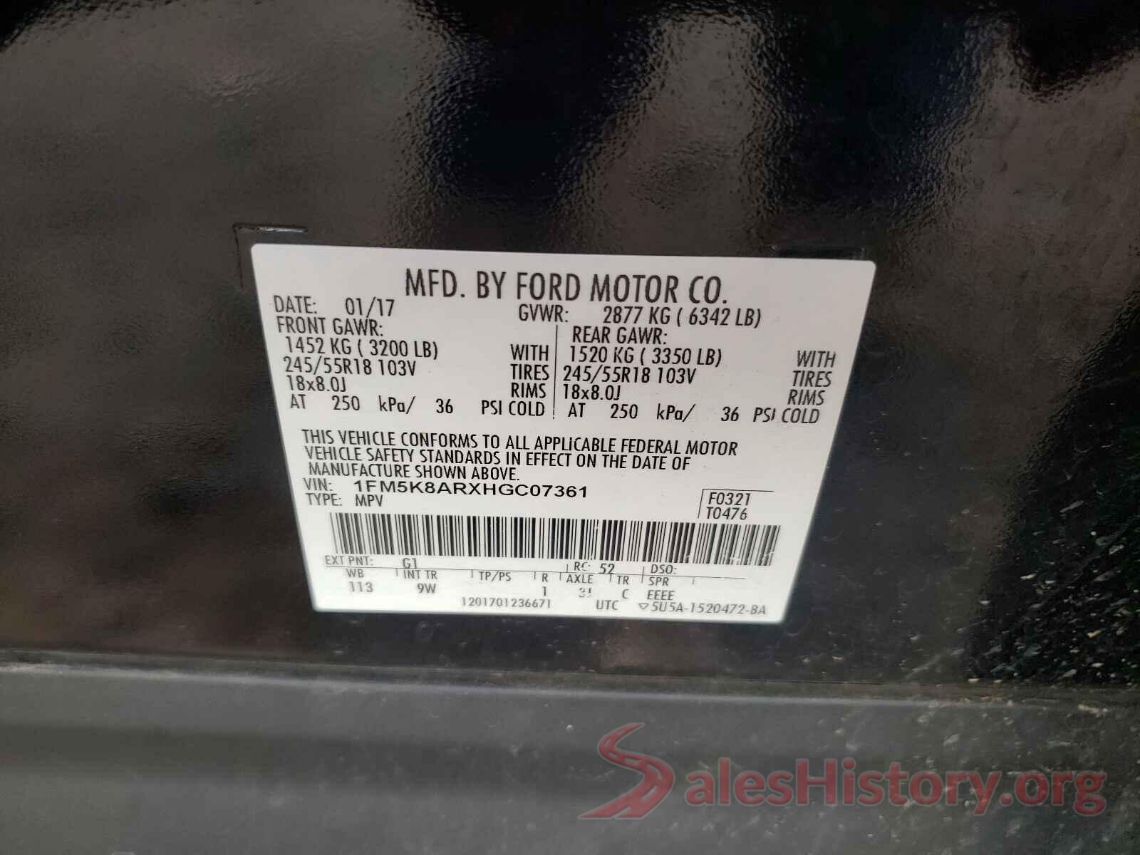 1FM5K8ARXHGC07361 2017 FORD EXPLORER