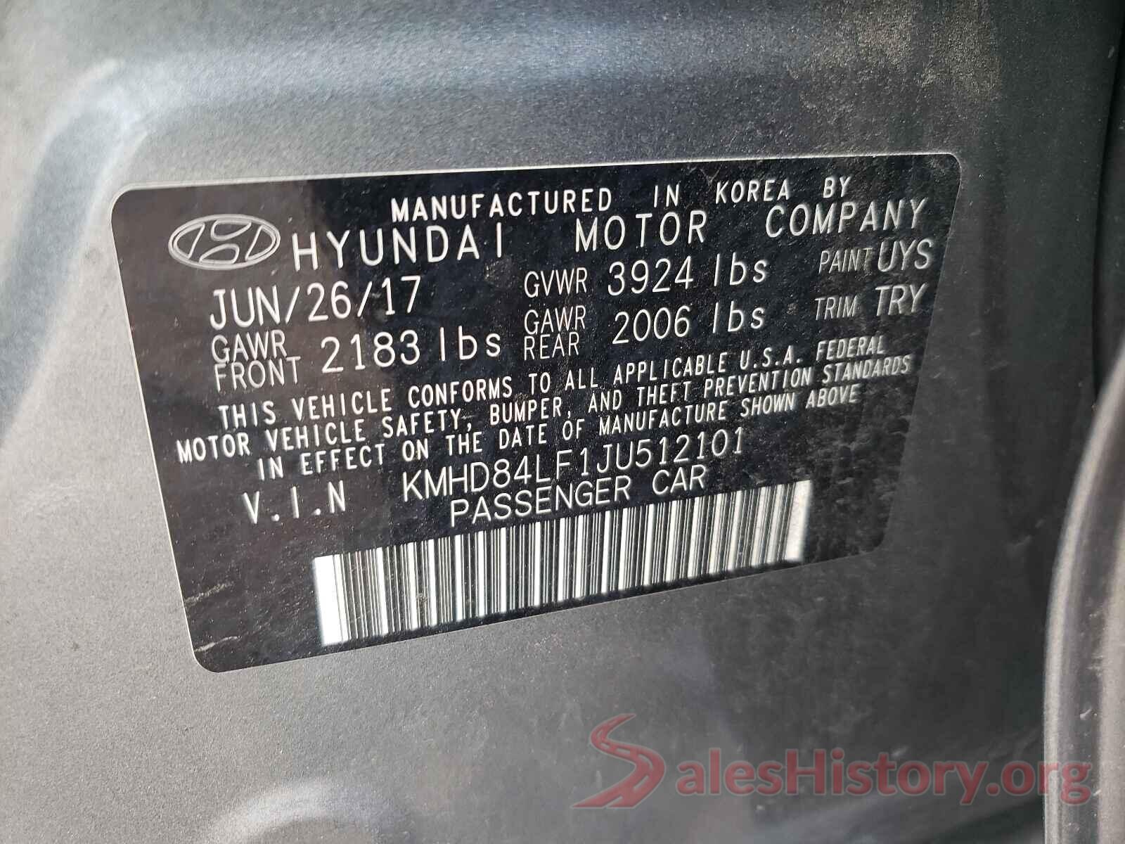 KMHD84LF1JU512101 2018 HYUNDAI ELANTRA