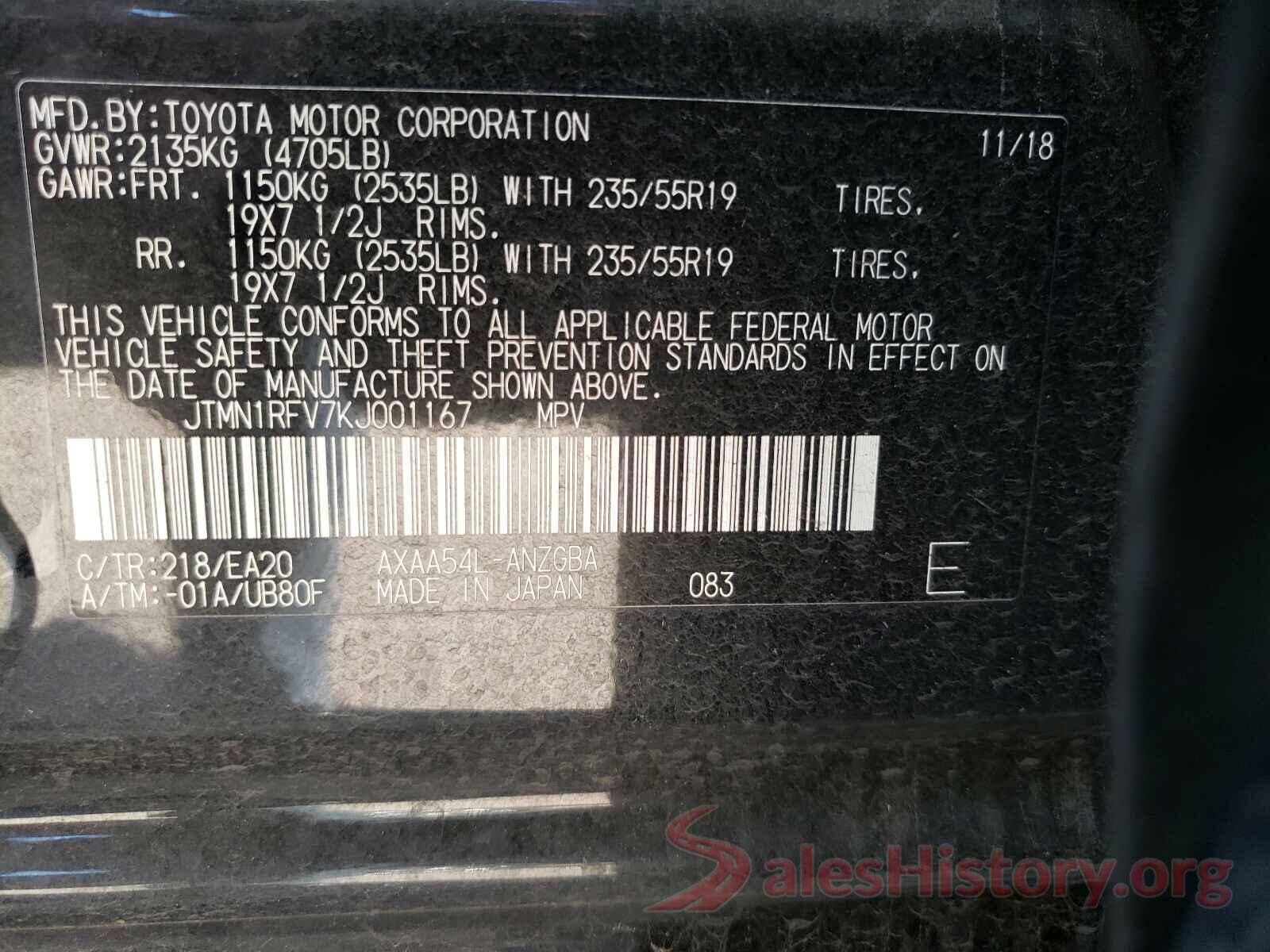 JTMN1RFV7KJ001167 2019 TOYOTA RAV4