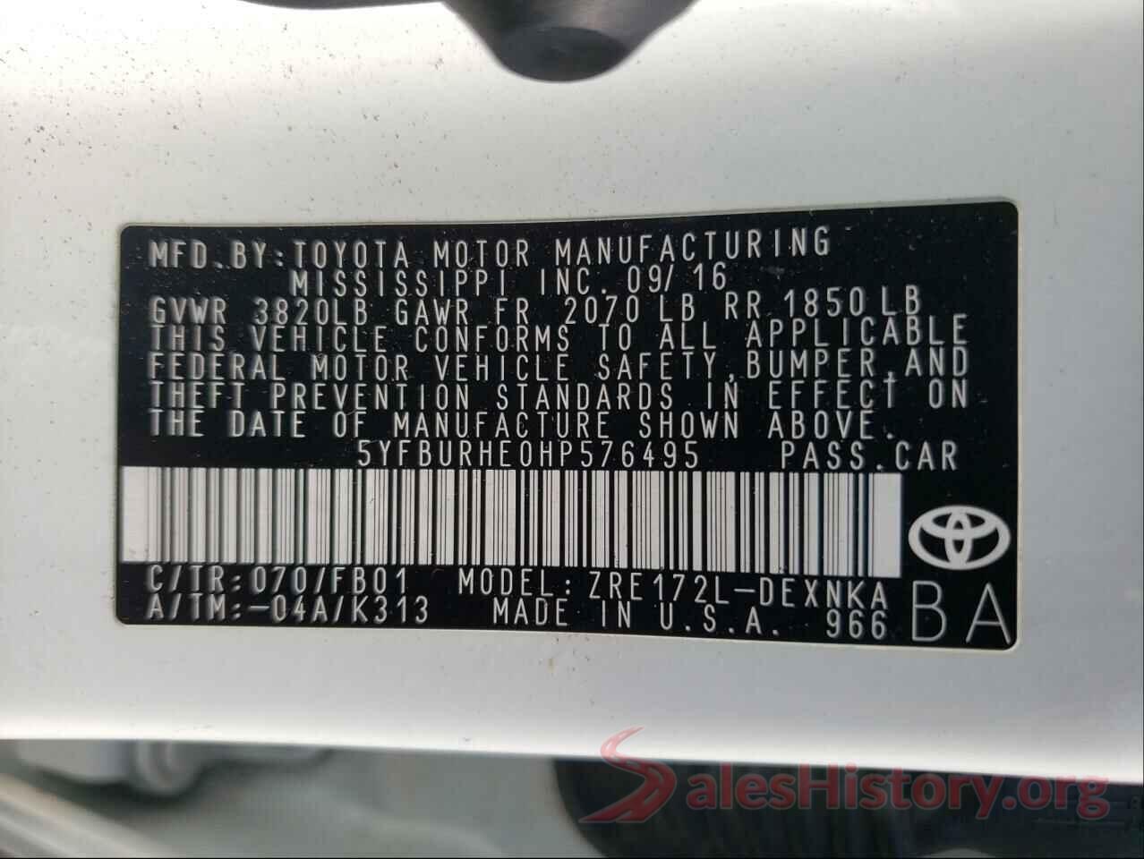 5YFBURHE0HP576495 2017 TOYOTA COROLLA