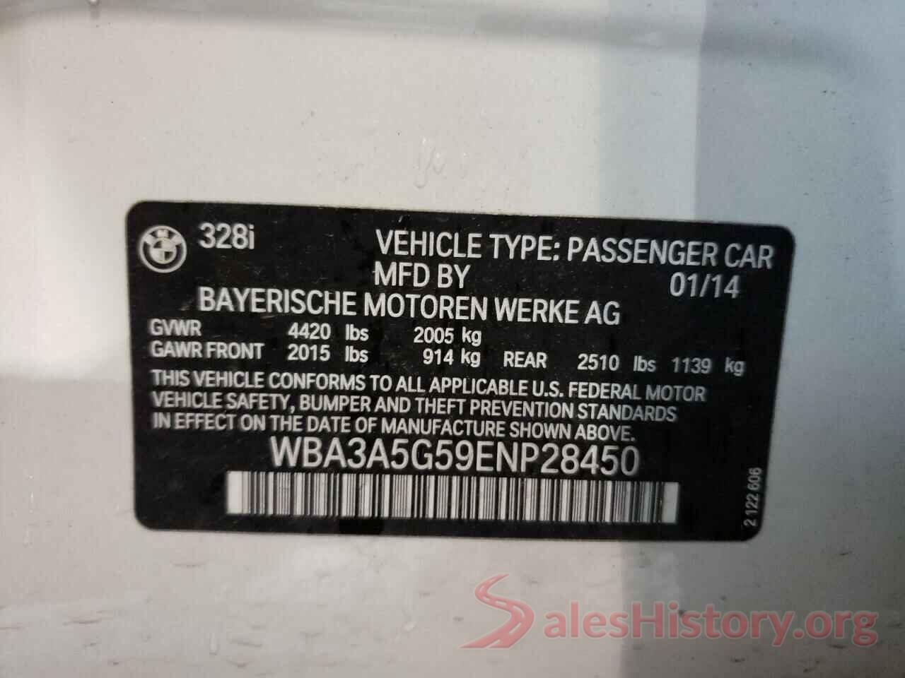 WBA3A5G59ENP28450 2014 BMW 3 SERIES