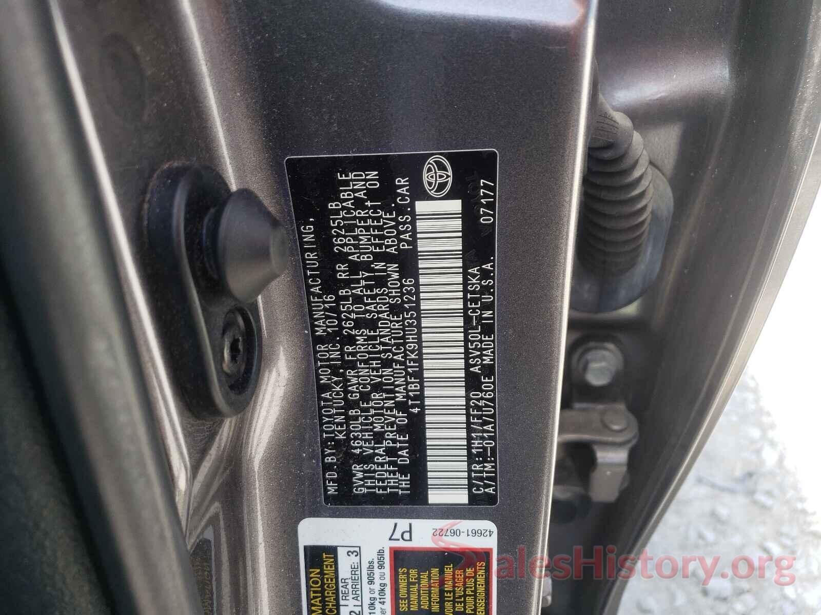 4T1BF1FK9HU351236 2017 TOYOTA CAMRY