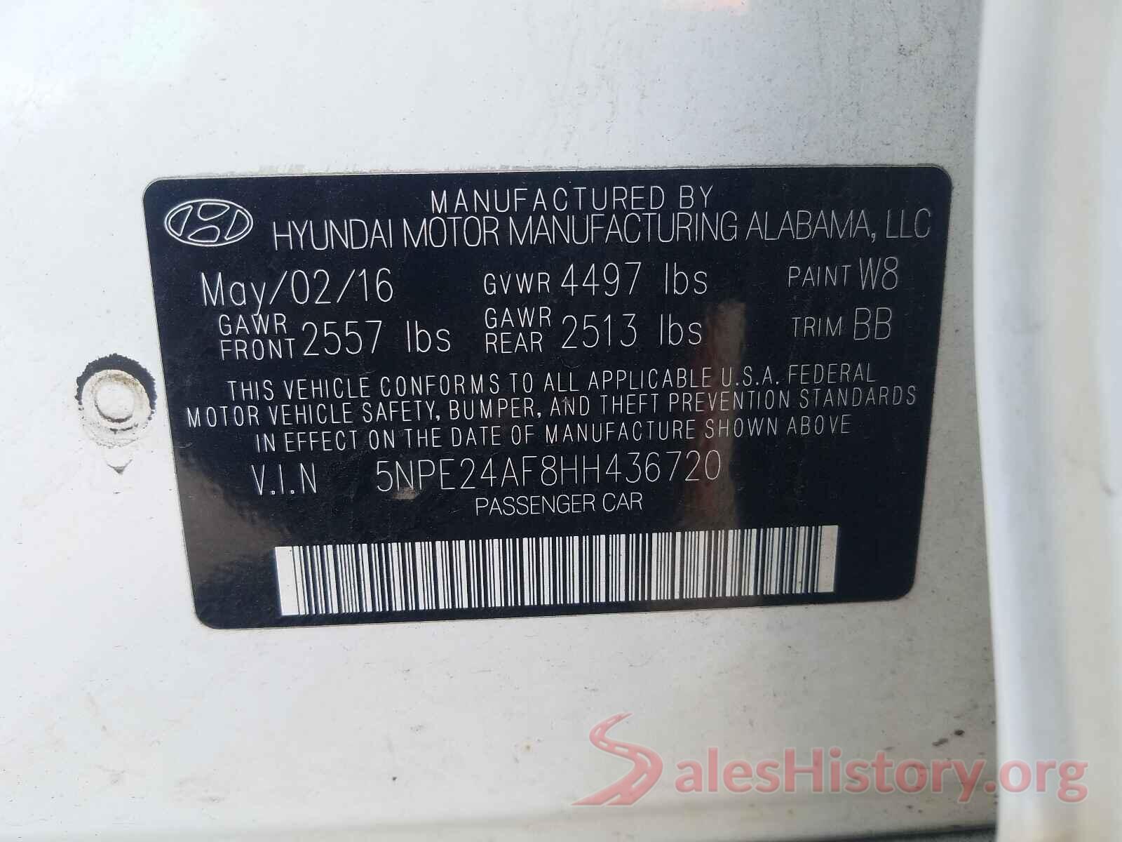 5NPE24AF8HH436720 2017 HYUNDAI SONATA