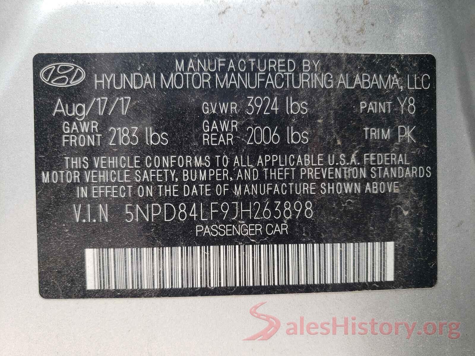 5NPD84LF9JH263898 2018 HYUNDAI ELANTRA