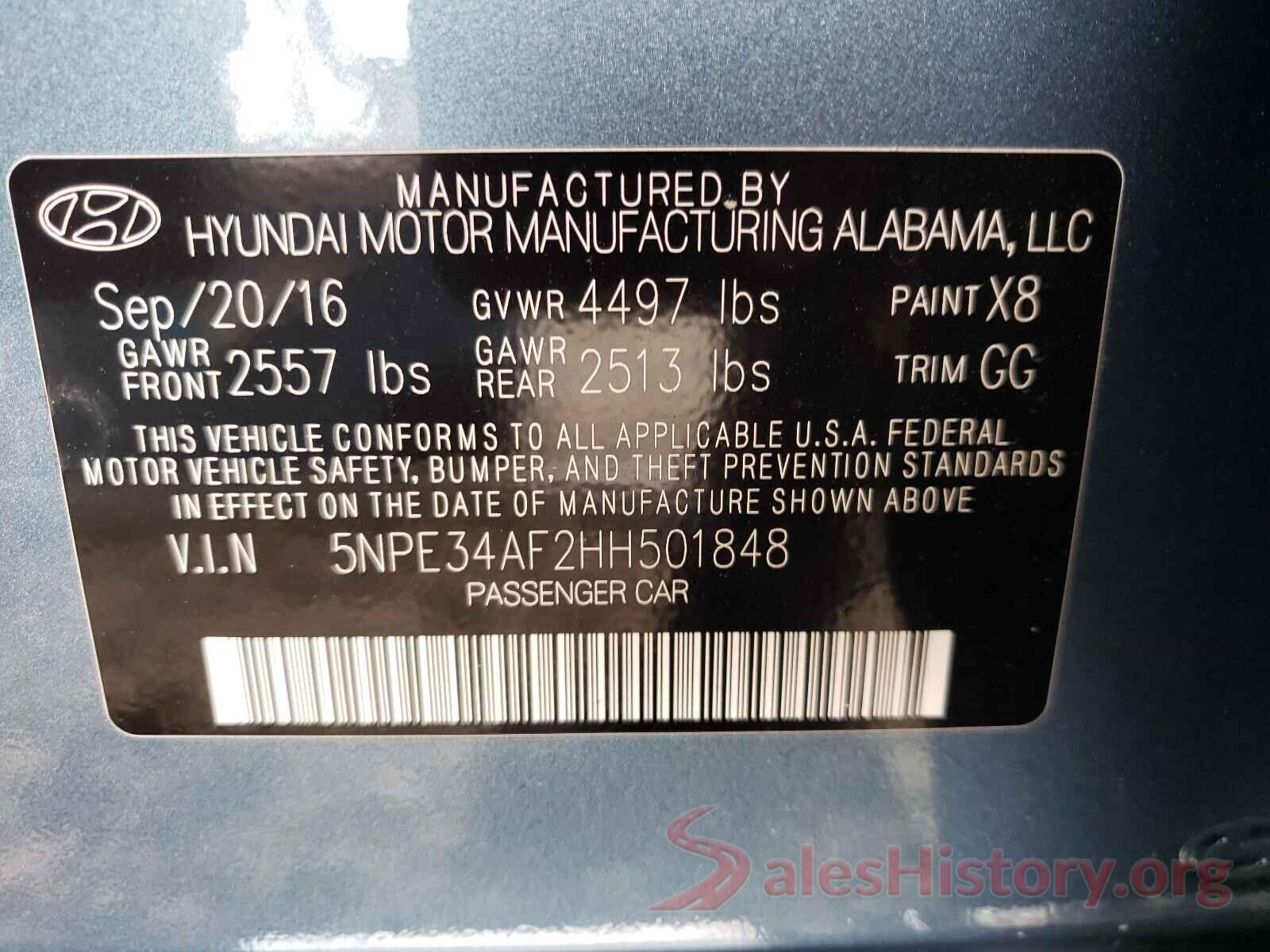 5NPE34AF2HH501848 2017 HYUNDAI SONATA