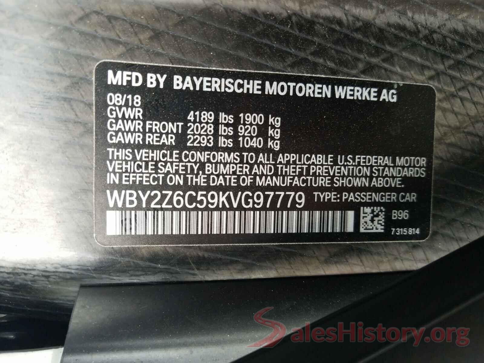 WBY2Z6C59KVG97779 2019 BMW I SERIES