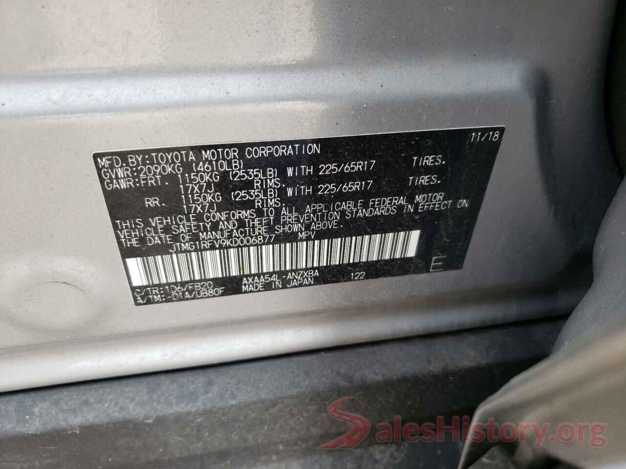 JTMG1RFV9KD006877 2019 TOYOTA RAV4