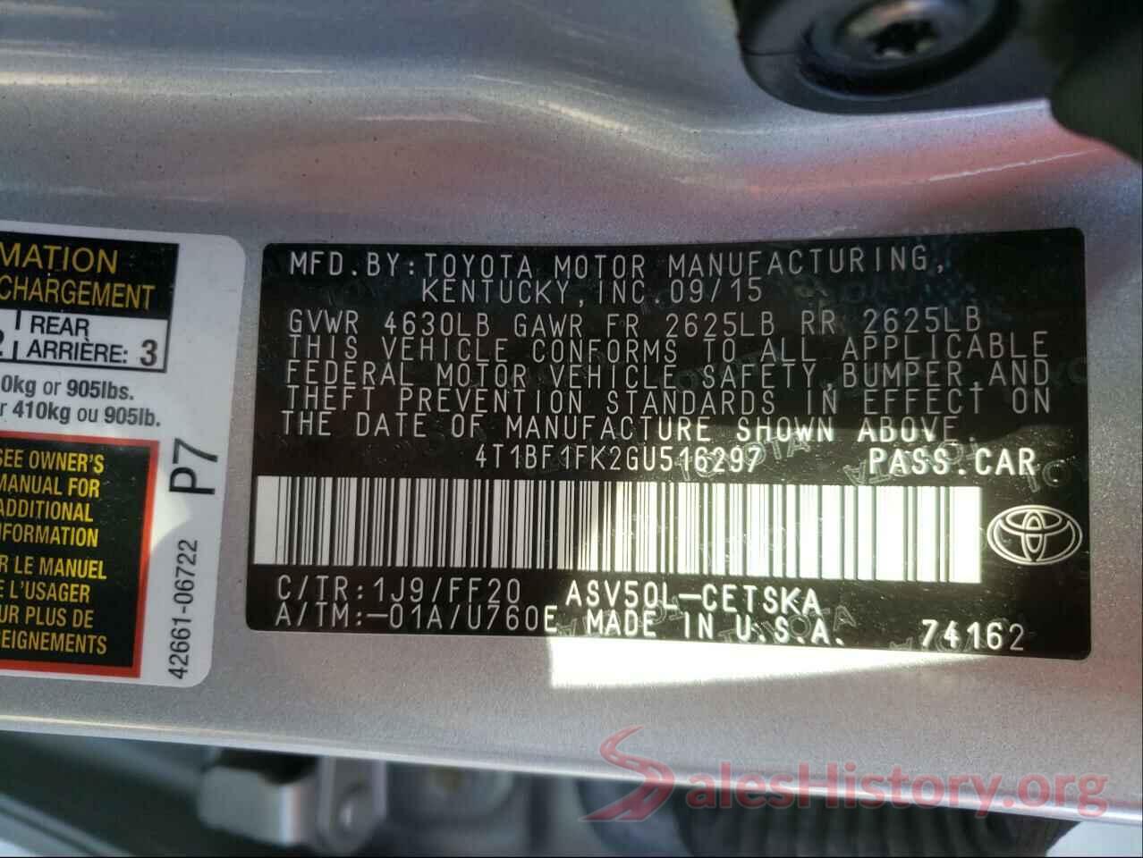 4T1BF1FK2GU516297 2016 TOYOTA CAMRY