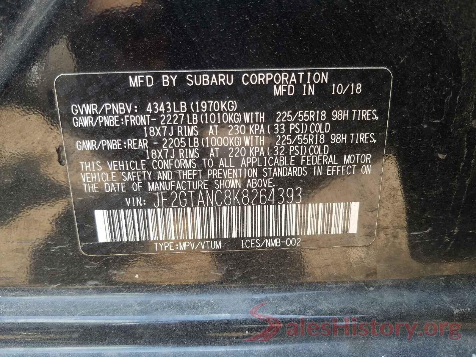 JF2GTANC8K8264393 2019 SUBARU CROSSTREK