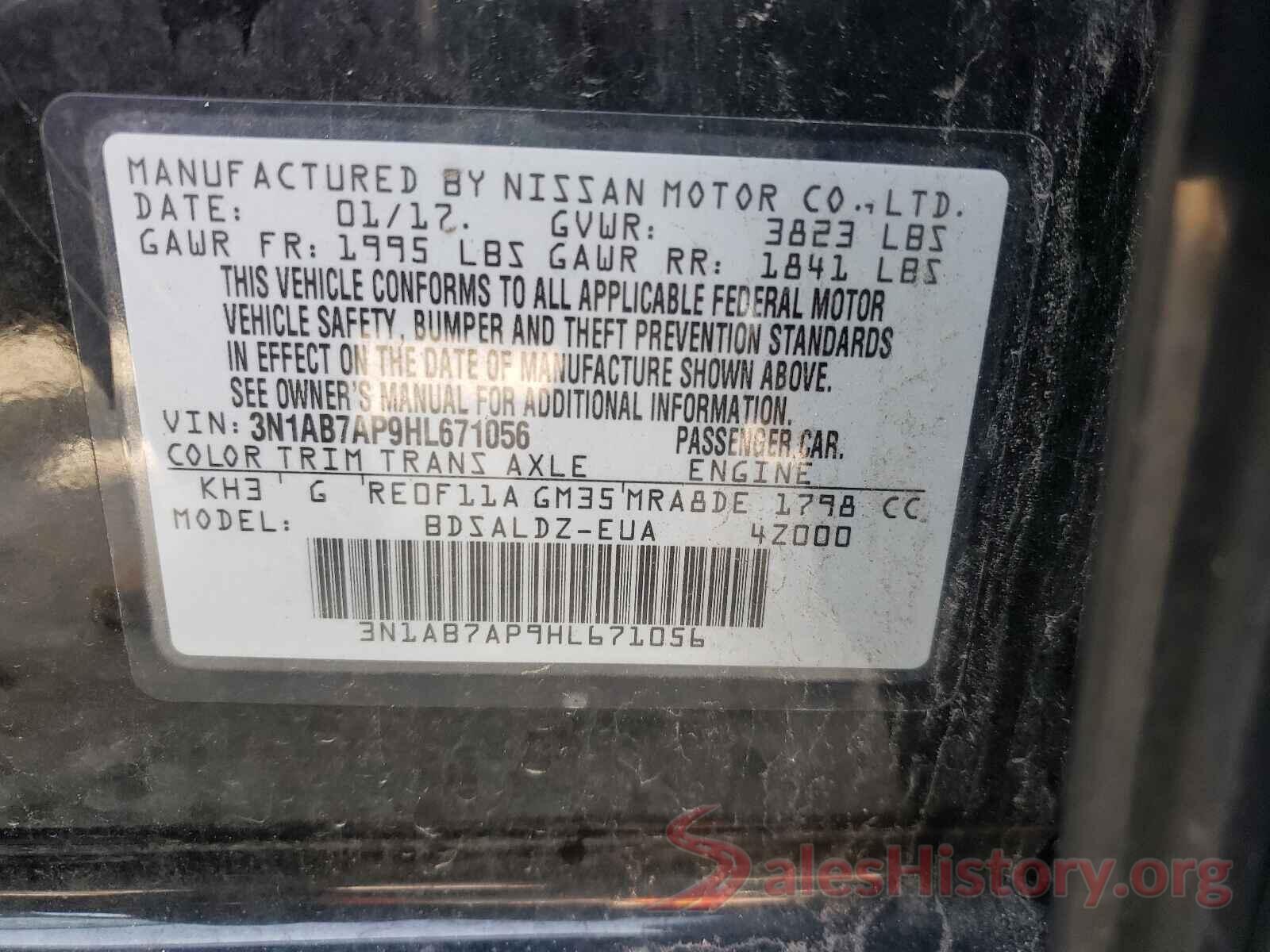 3N1AB7AP9HL671056 2017 NISSAN SENTRA