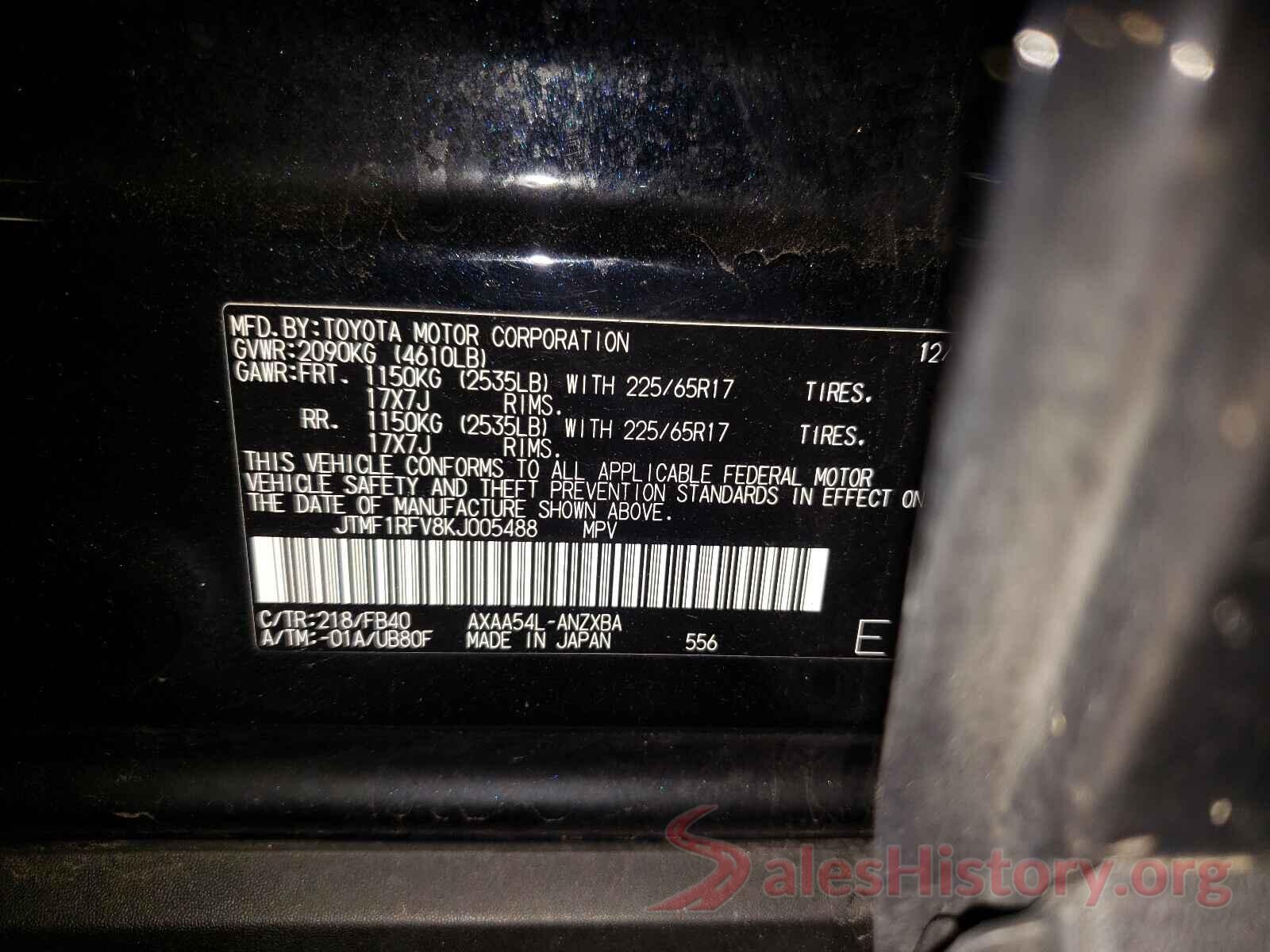 JTMF1RFV8KJ005488 2019 TOYOTA RAV4