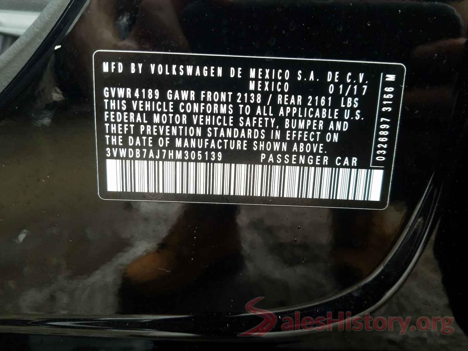 3VWDB7AJ7HM305139 2017 VOLKSWAGEN JETTA