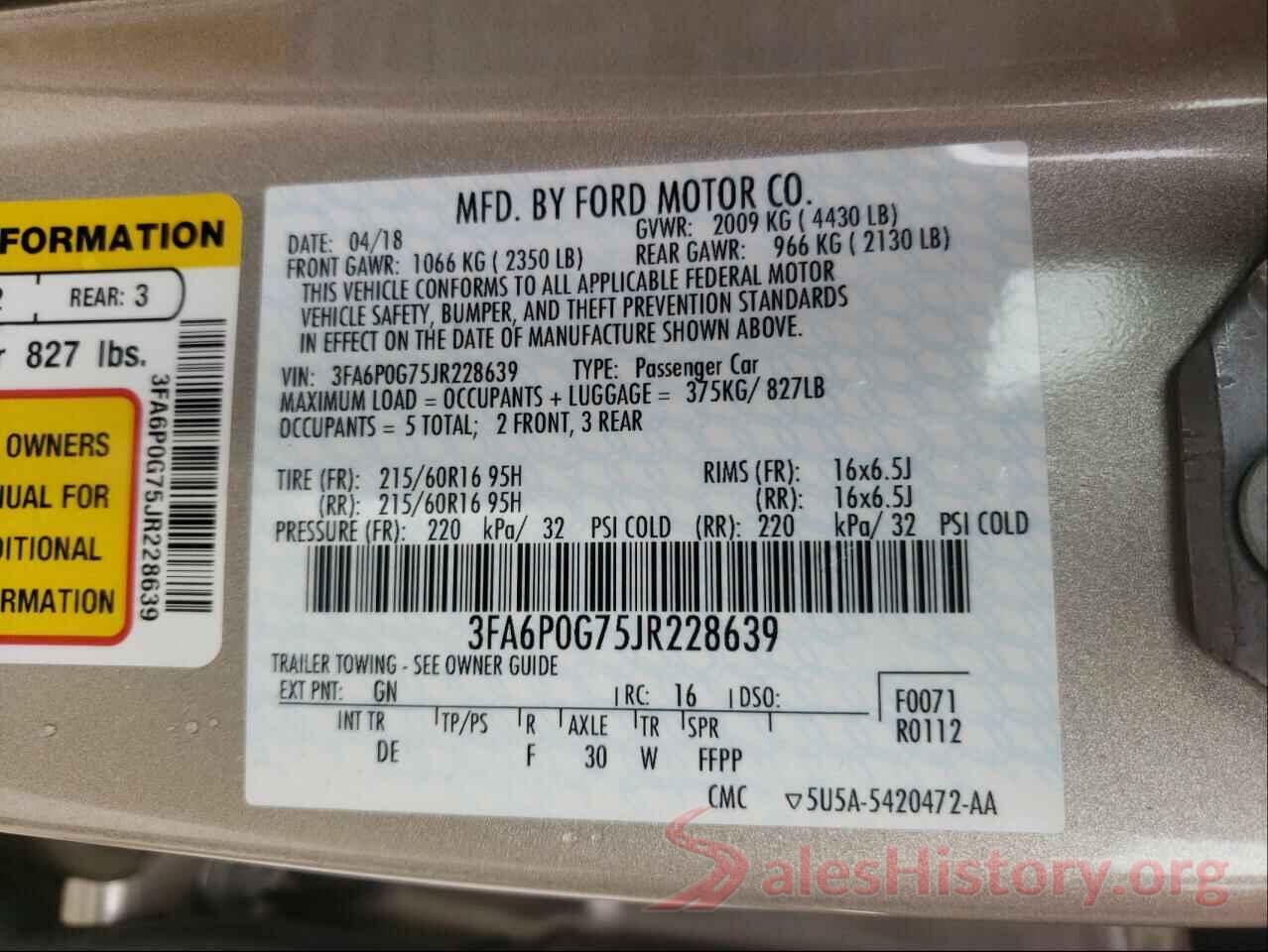 3FA6P0G75JR228639 2018 FORD FUSION