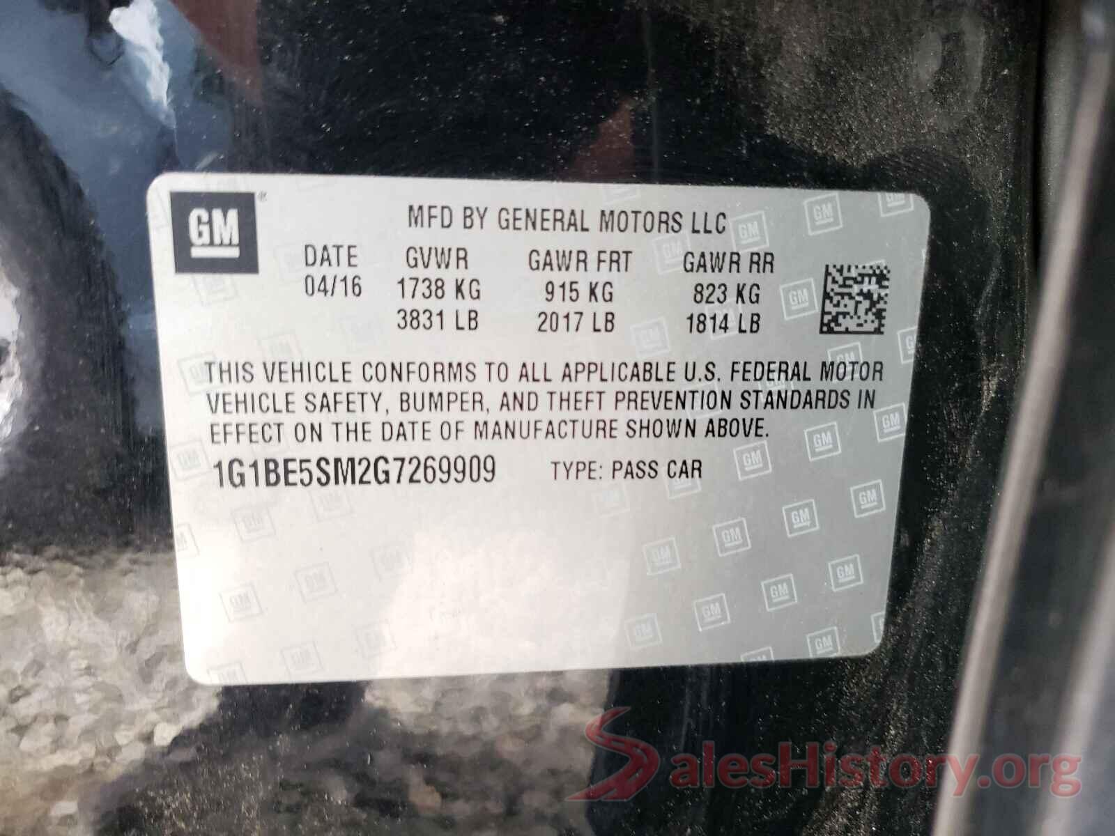 1G1BE5SM2G7269909 2016 CHEVROLET CRUZE