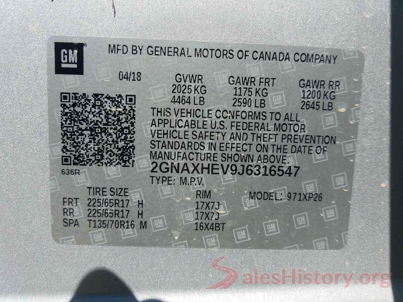 2GNAXHEV9J6316547 2018 CHEVROLET EQUINOX