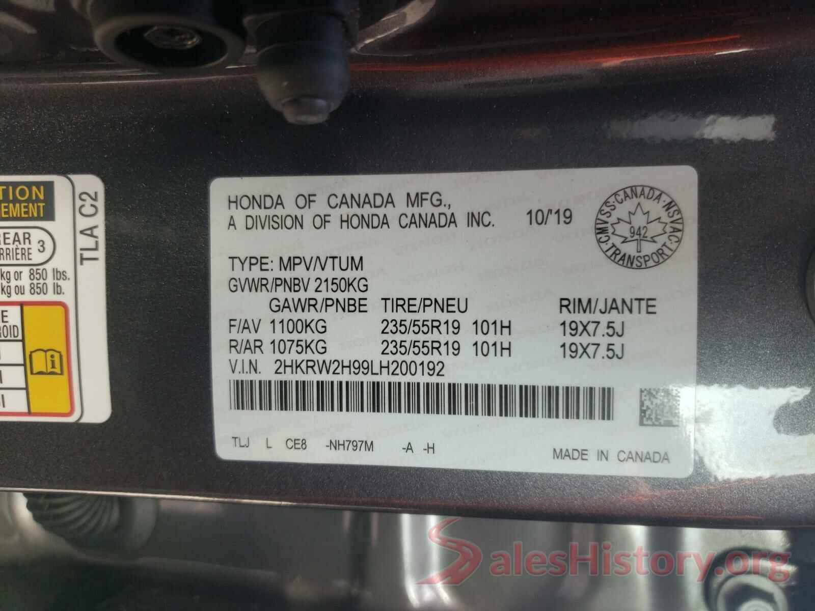 2HKRW2H99LH200192 2020 HONDA CRV