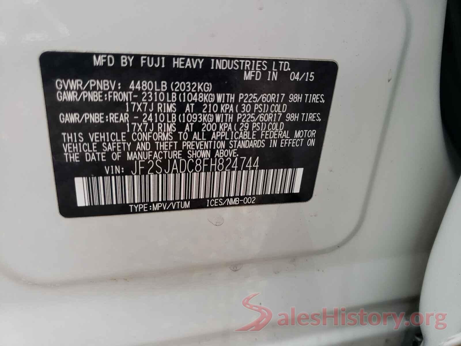 JF2SJADC8FH824744 2015 SUBARU FORESTER