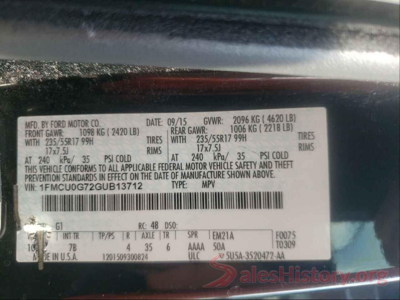 1FMCU0G72GUB13712 2016 FORD ESCAPE