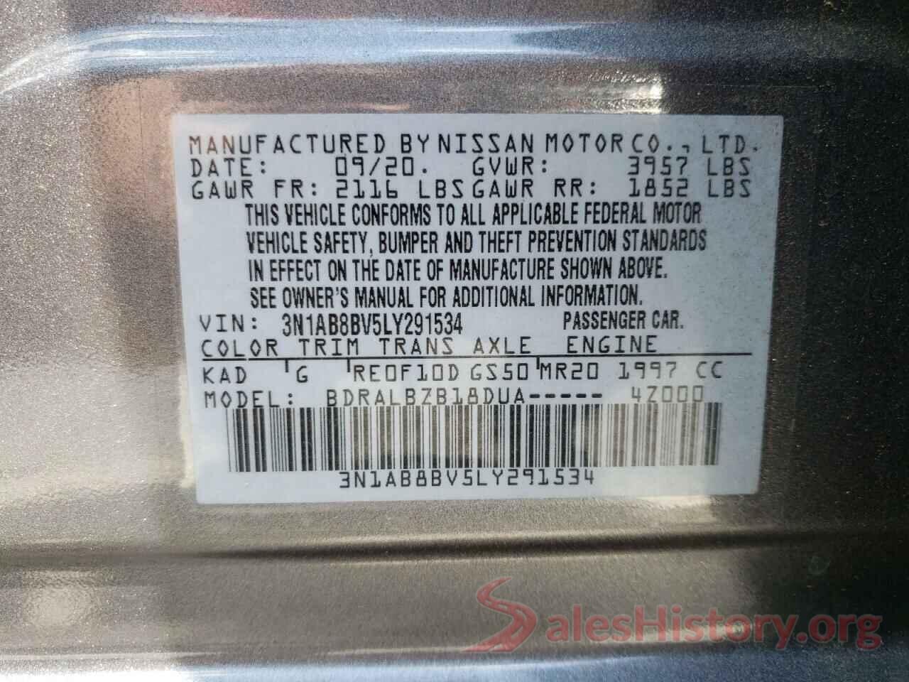 3N1AB8BV5LY291534 2020 NISSAN SENTRA