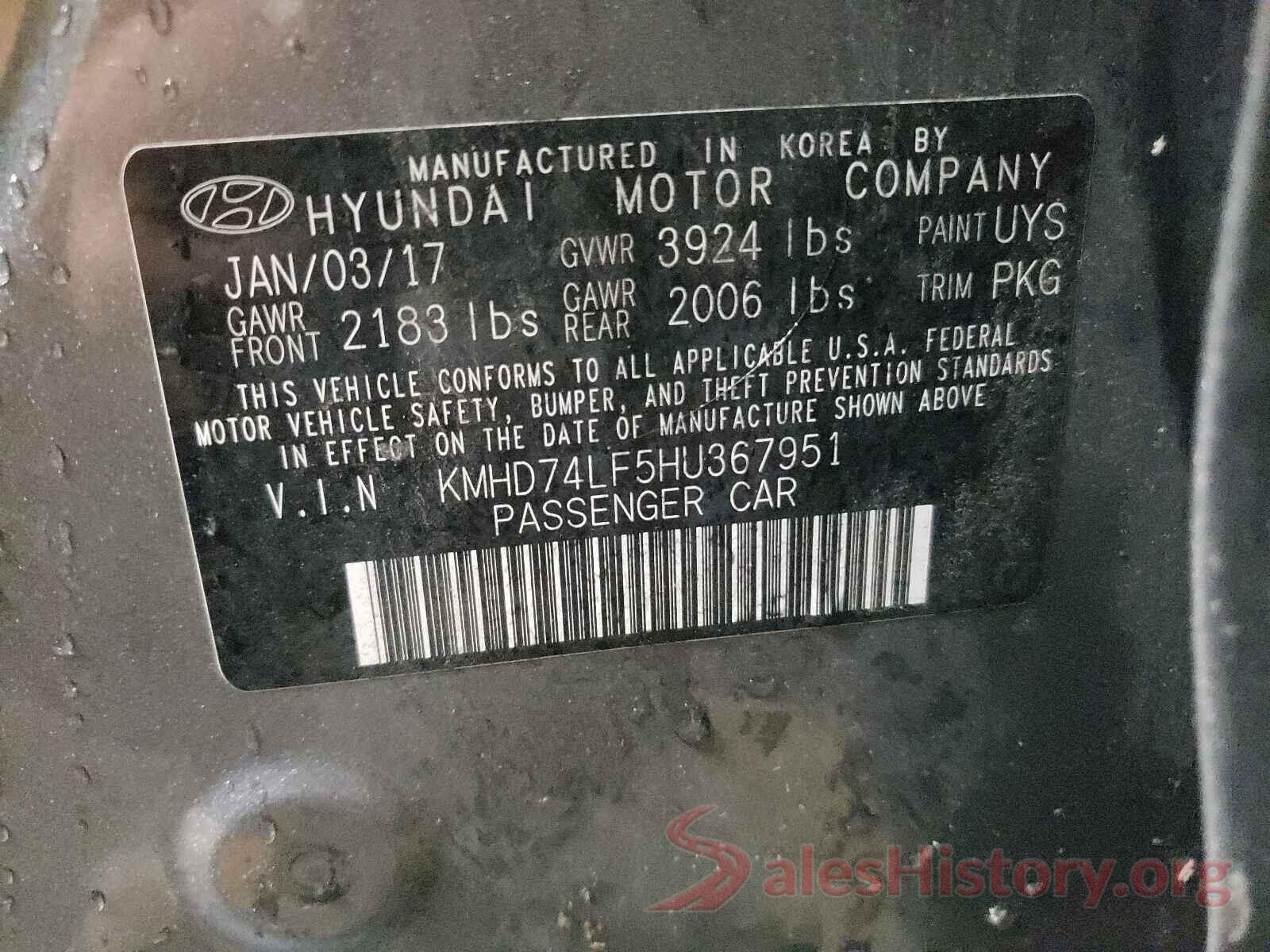 KMHD74LF5HU367951 2017 HYUNDAI ELANTRA