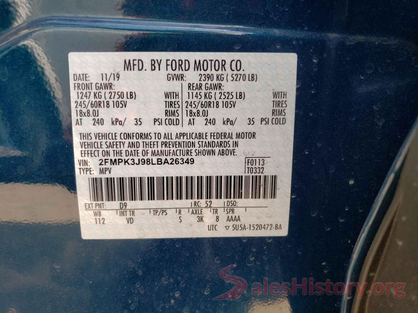 2FMPK3J98LBA26349 2020 FORD EDGE