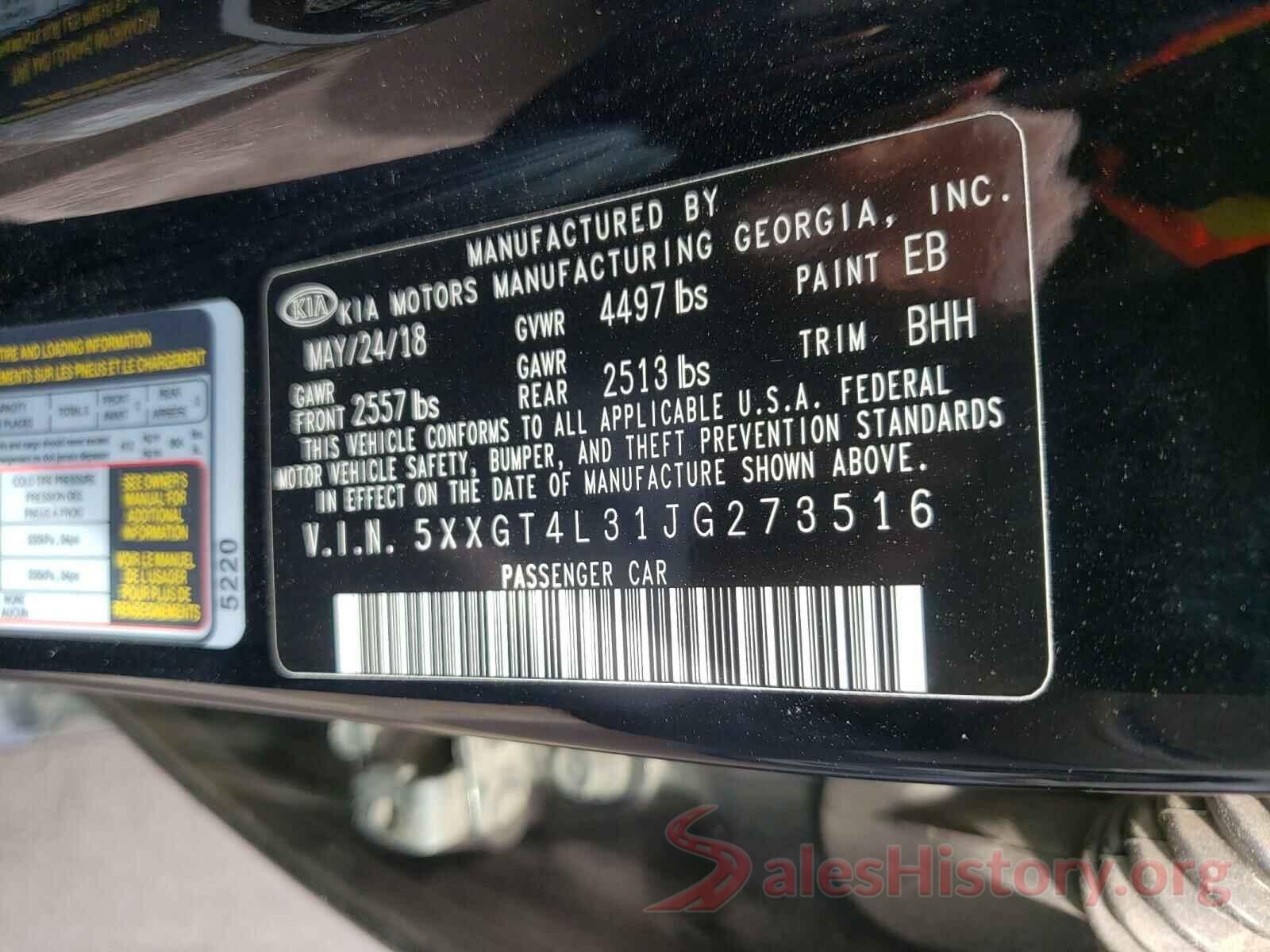 5XXGT4L31JG273516 2018 KIA OPTIMA