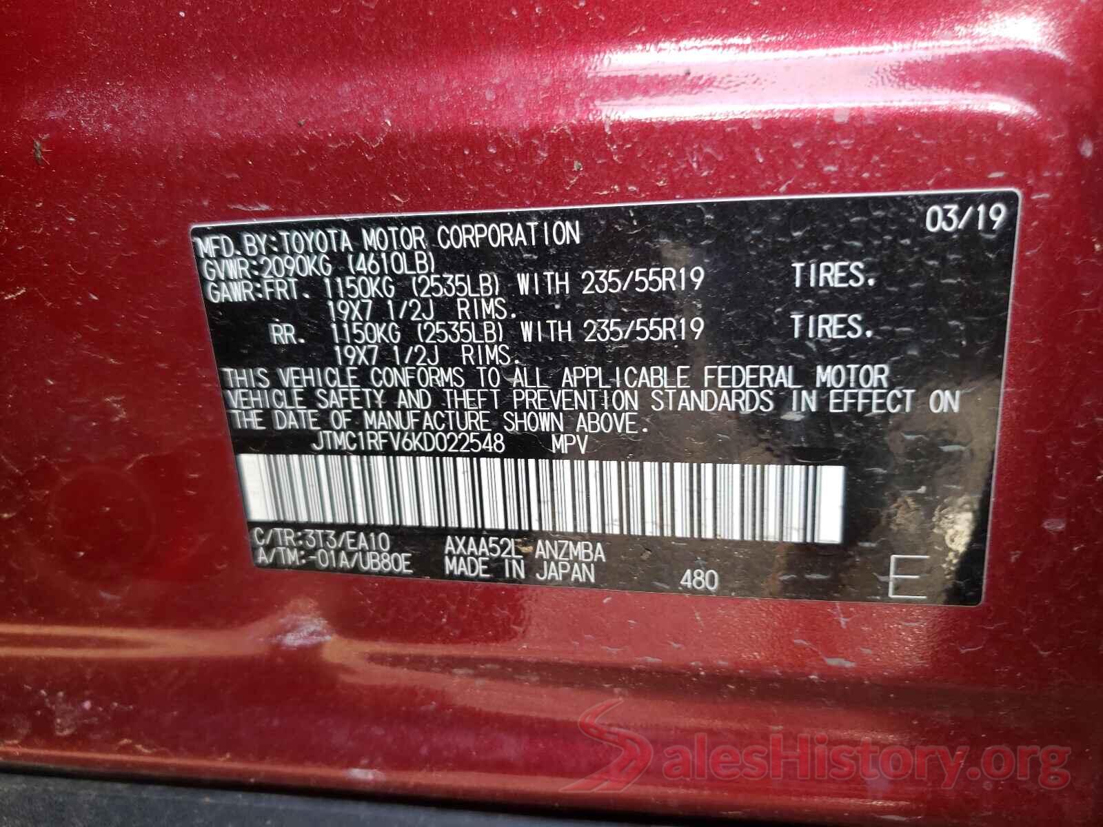 JTMC1RFV6KD022548 2019 TOYOTA RAV4