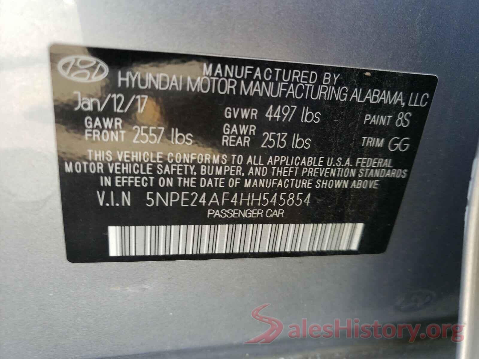 5NPE24AF4HH545854 2017 HYUNDAI SONATA