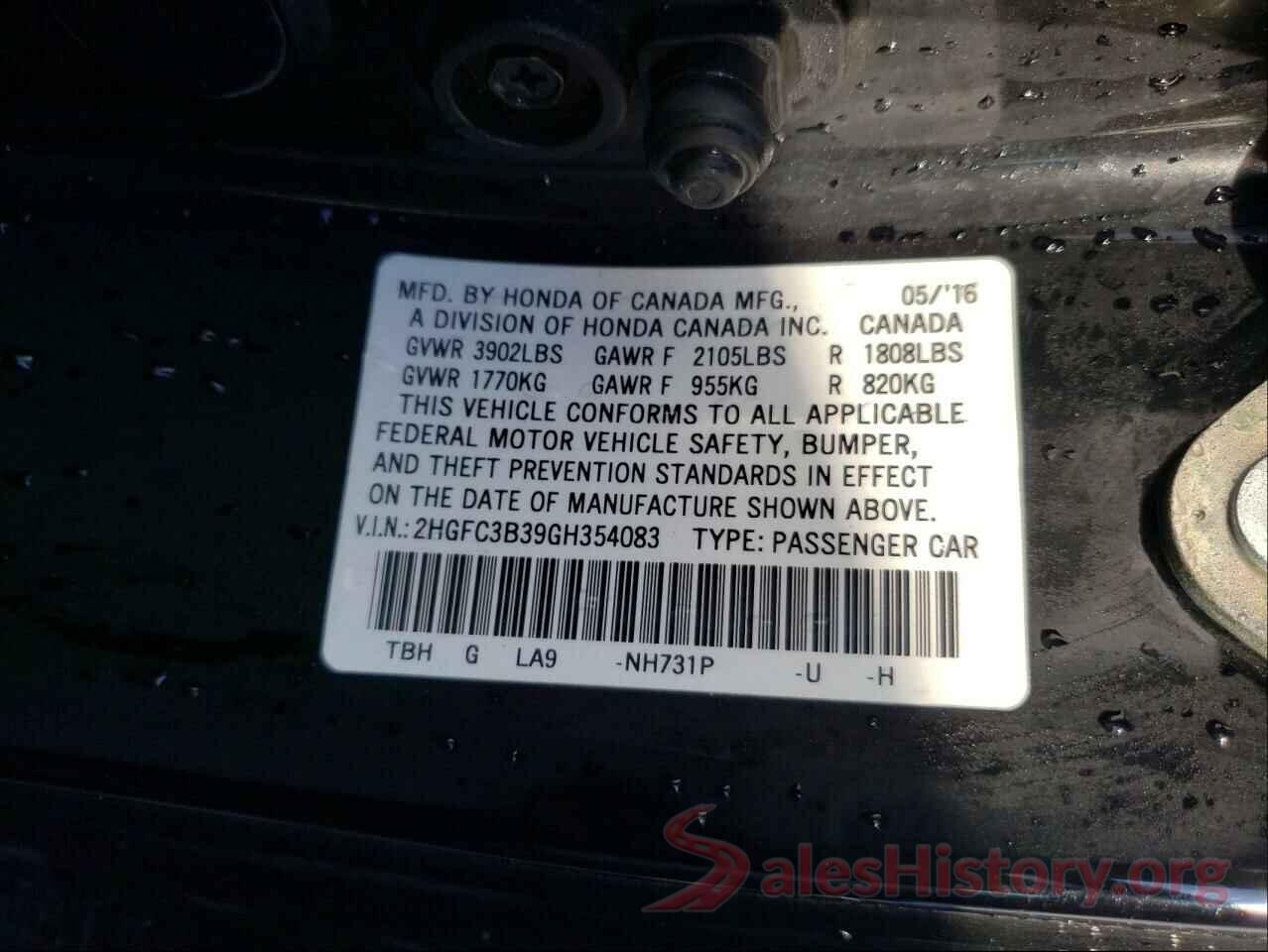 2HGFC3B39GH354083 2016 HONDA CIVIC