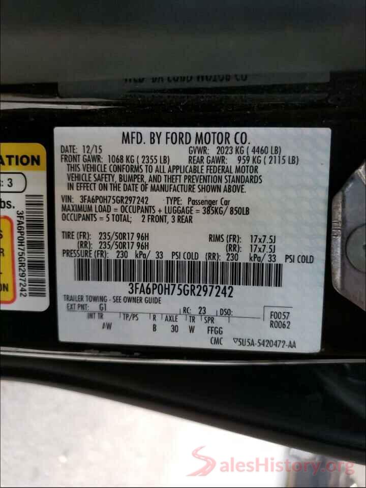 3FA6P0H75GR297242 2016 FORD FUSION