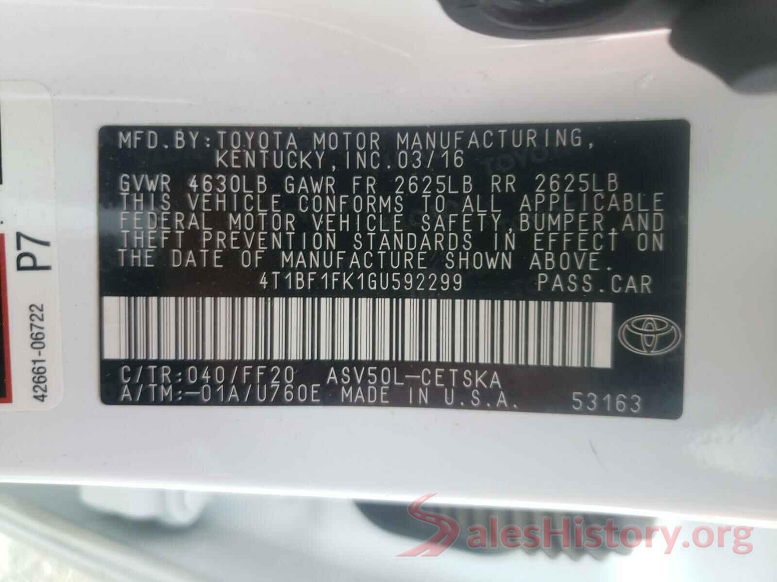 4T1BF1FK1GU592299 2016 TOYOTA CAMRY