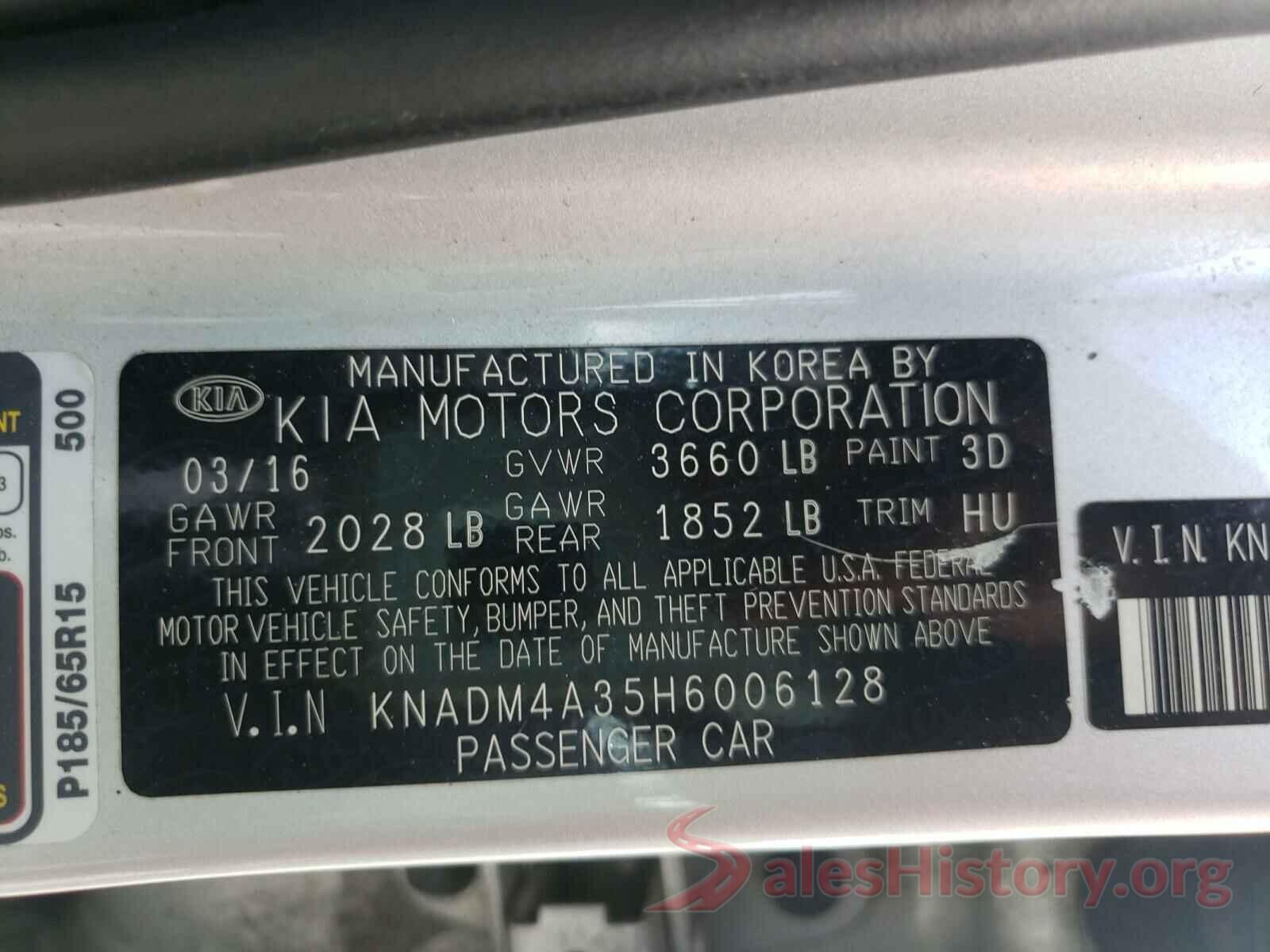 KNADM4A35H6006128 2017 KIA RIO