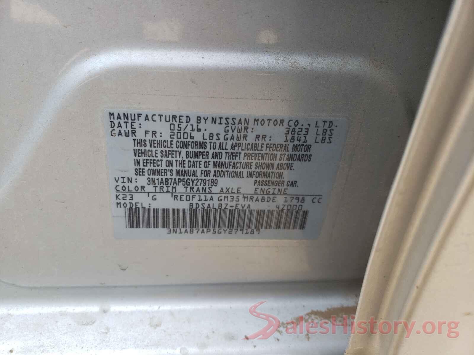 3N1AB7AP5GY279189 2016 NISSAN SENTRA